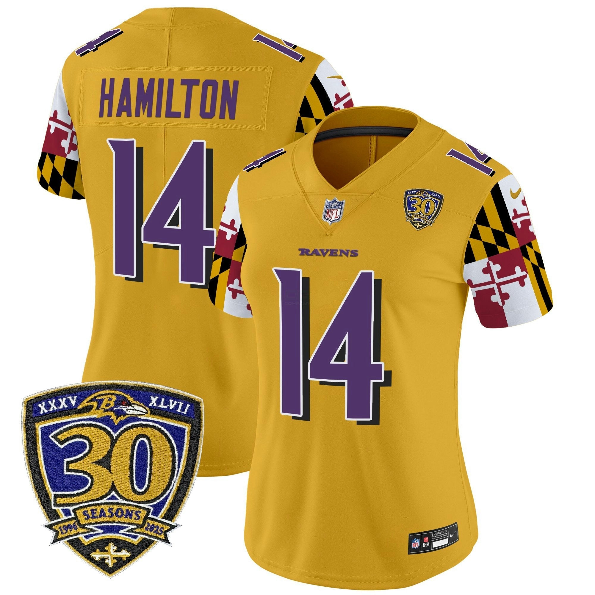 Camisa NFL Women’s Baltimore ‘Maryland Flag Edition’ Vapor Limited Jersey – 30th Anniversary Patch