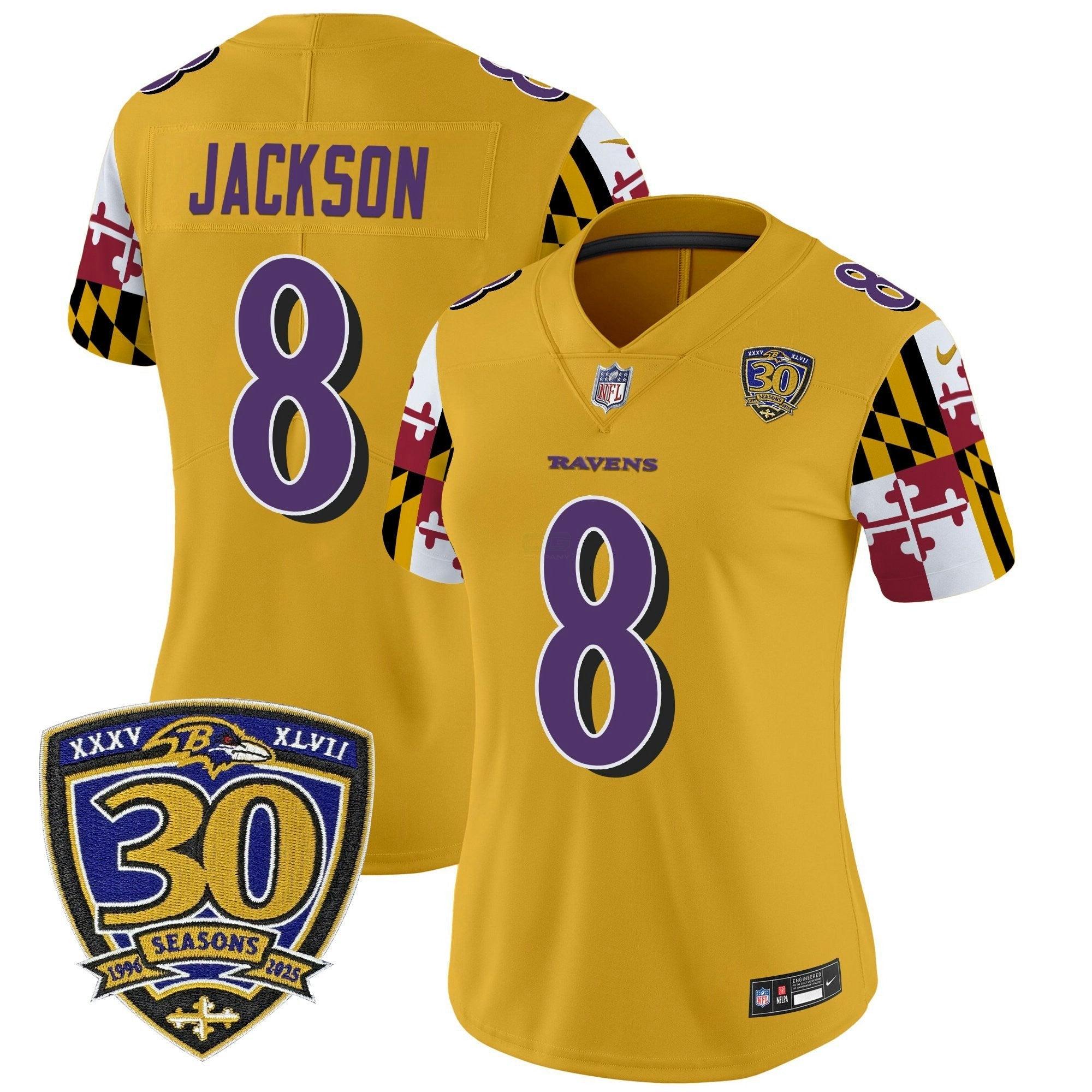 Camisa NFL Women’s Baltimore ‘Maryland Flag Edition’ Vapor Limited Jersey – 30th Anniversary Patch