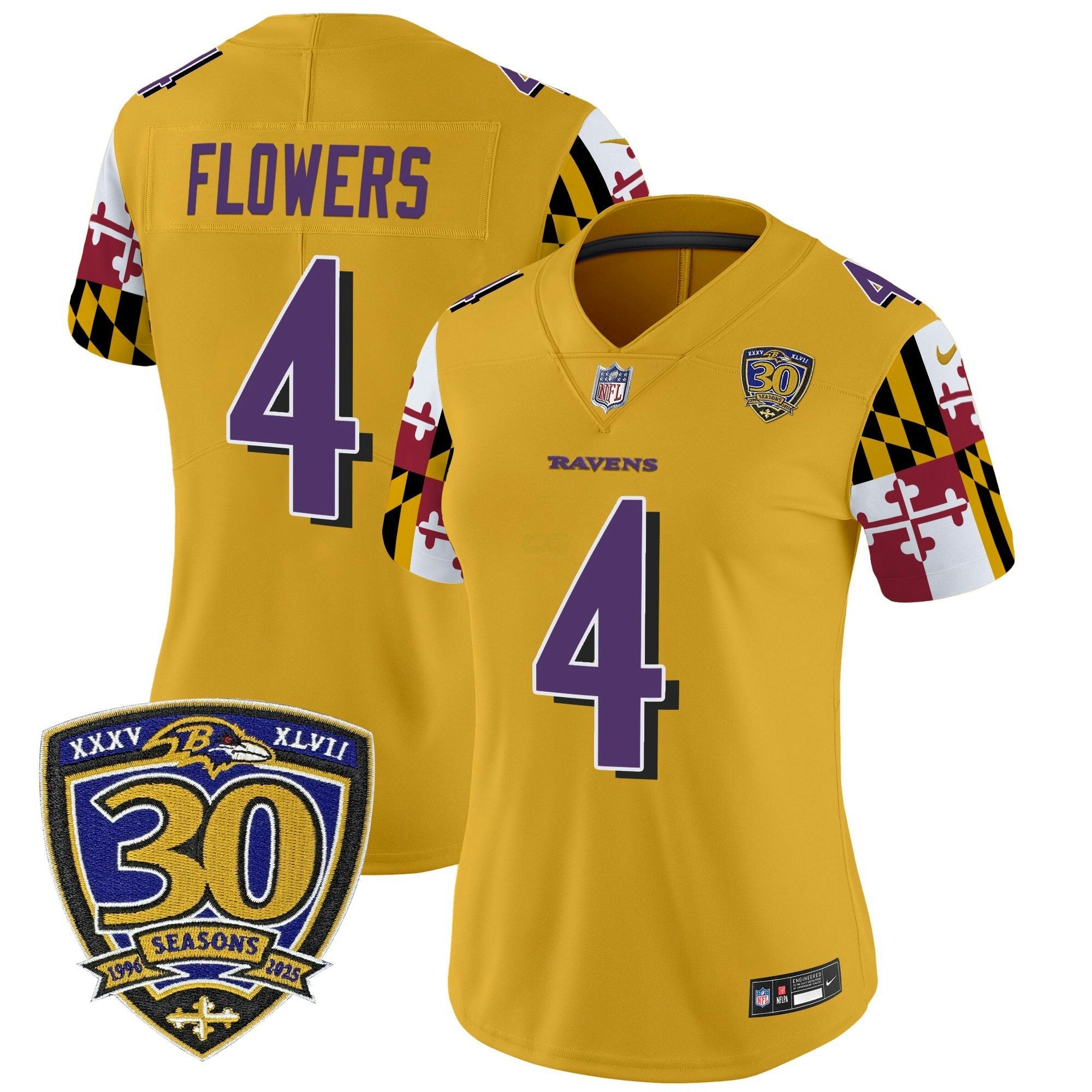 Camisa NFL Women’s Baltimore ‘Maryland Flag Edition’ Vapor Limited Jersey – 30th Anniversary Patch