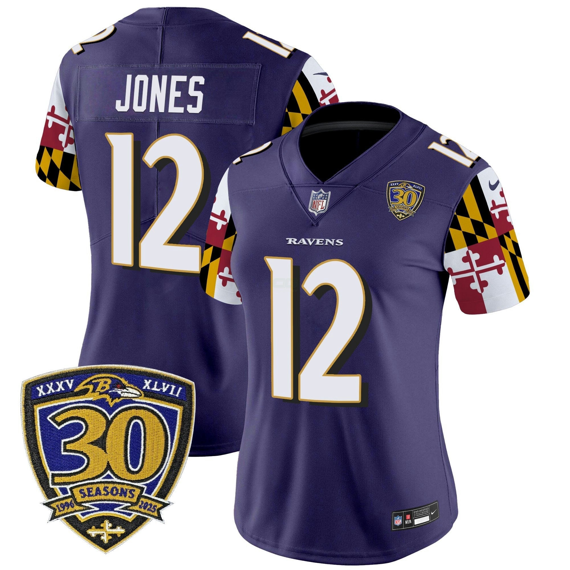 Camisa NFL Women’s Baltimore ‘Maryland Flag Edition’ Vapor Limited Jersey – 30th Anniversary Patch