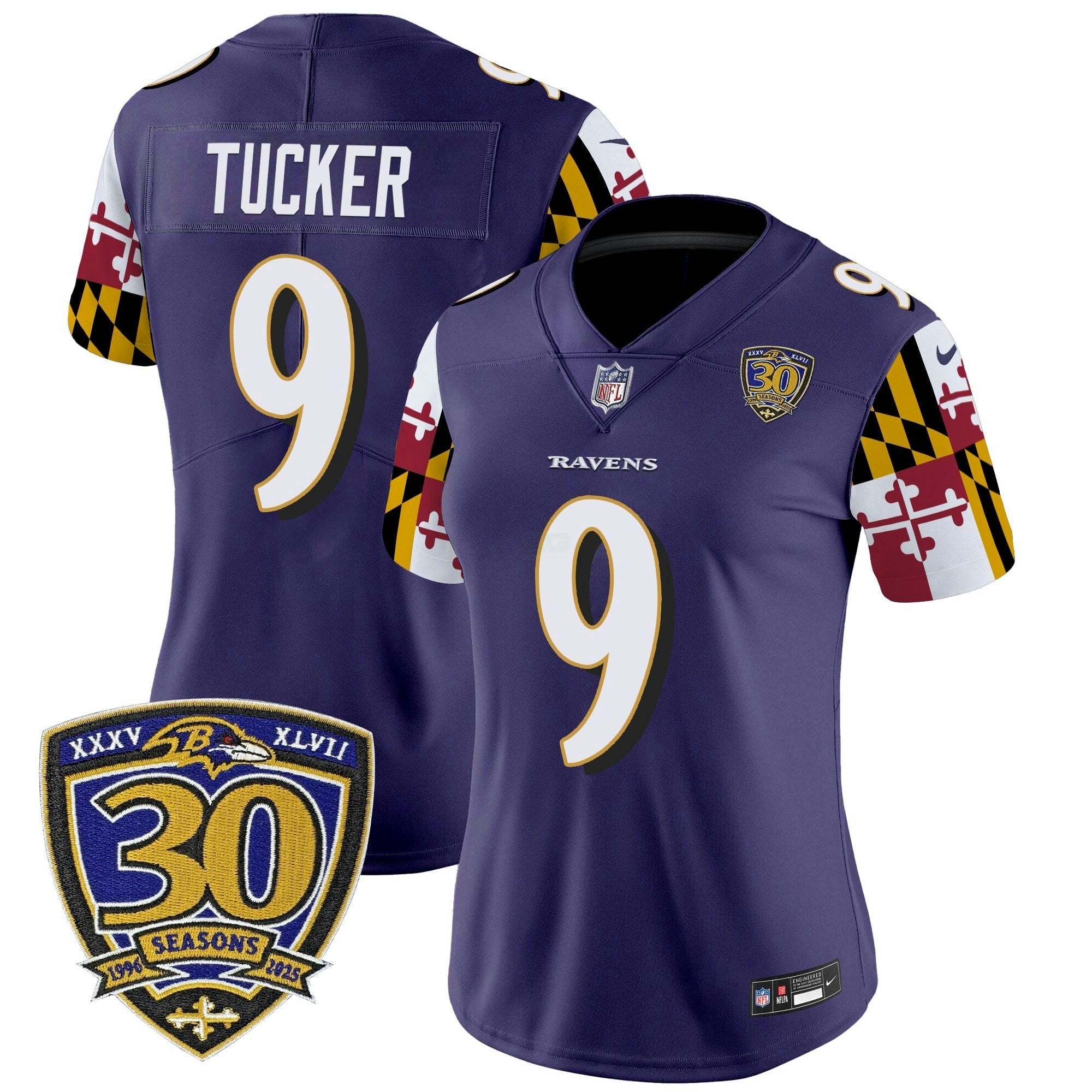 Camisa NFL Women’s Baltimore ‘Maryland Flag Edition’ Vapor Limited Jersey – 30th Anniversary Patch