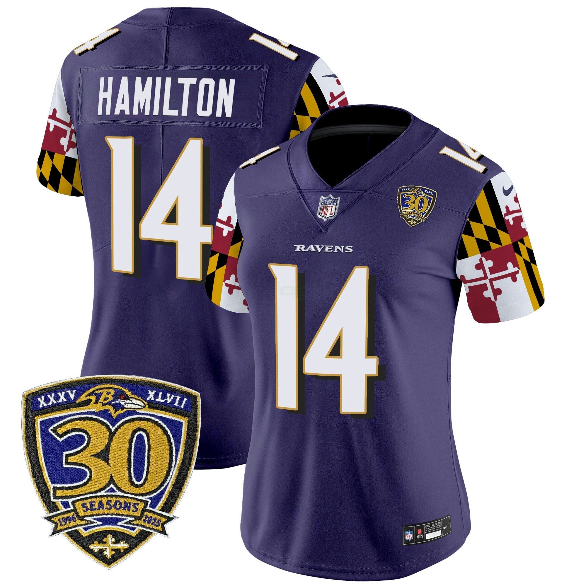 Camisa NFL Women’s Baltimore ‘Maryland Flag Edition’ Vapor Limited Jersey – 30th Anniversary Patch