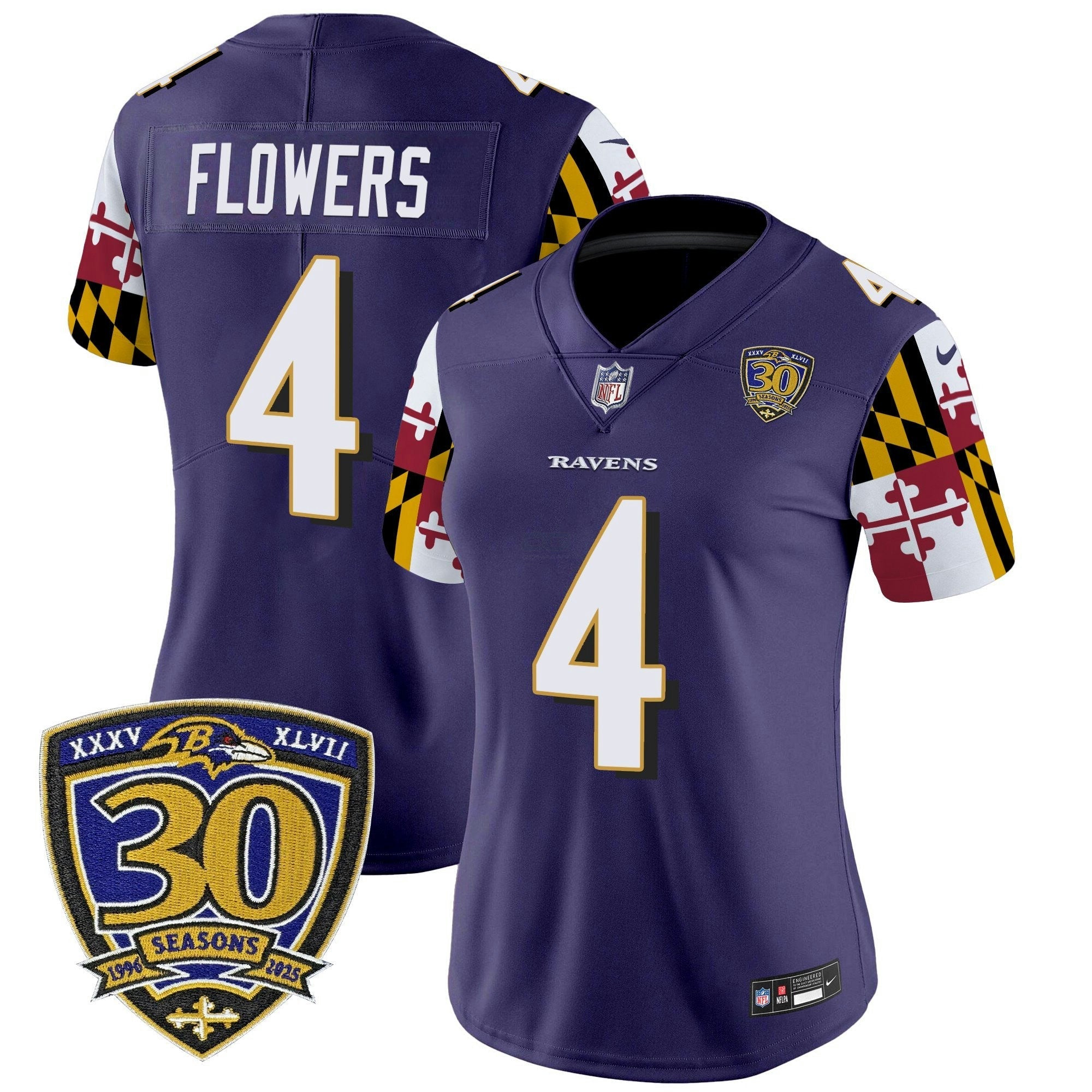 Camisa NFL Women’s Baltimore ‘Maryland Flag Edition’ Vapor Limited Jersey – 30th Anniversary Patch