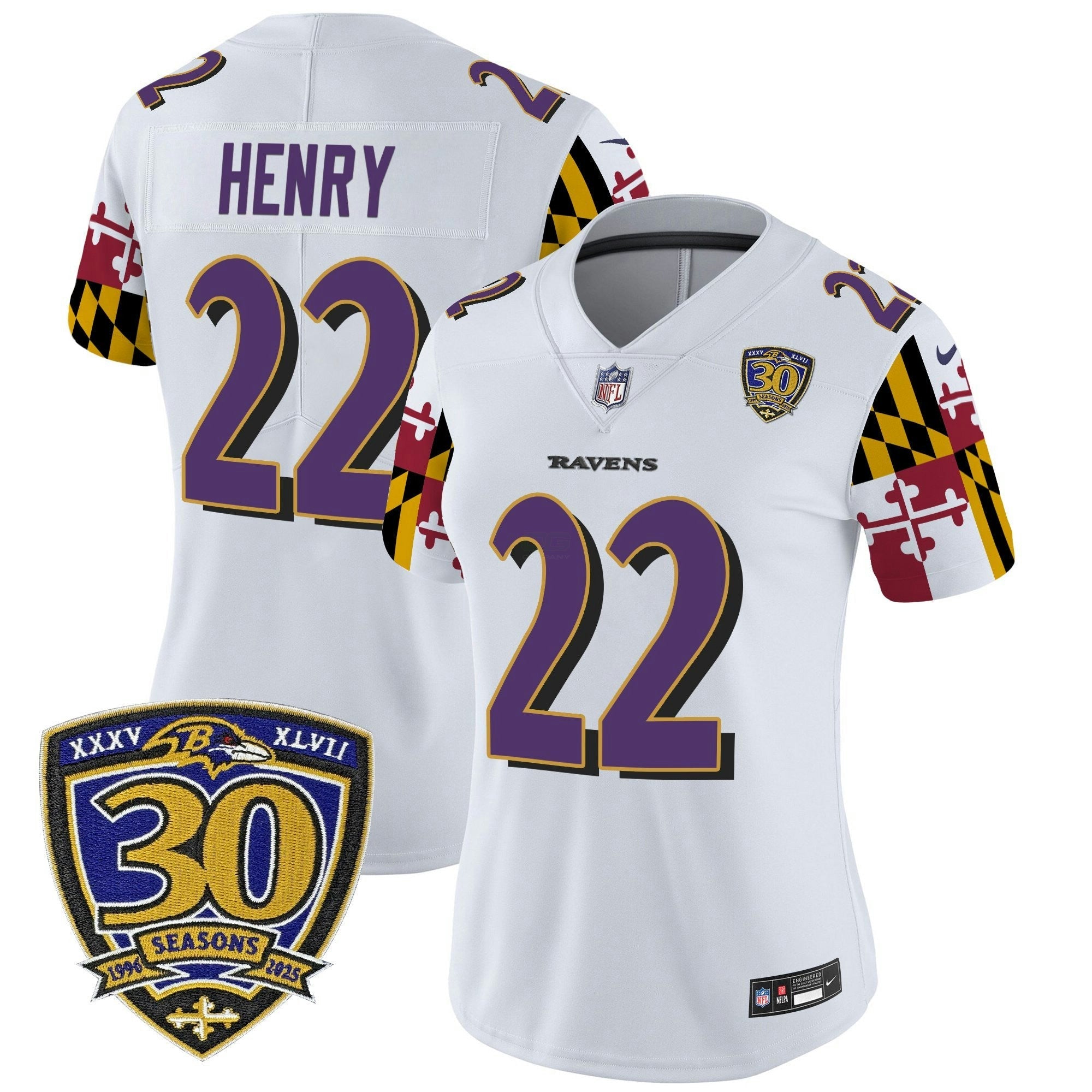 Camisa NFL Women’s Baltimore ‘Maryland Flag Edition’ Vapor Limited Jersey – 30th Anniversary Patch