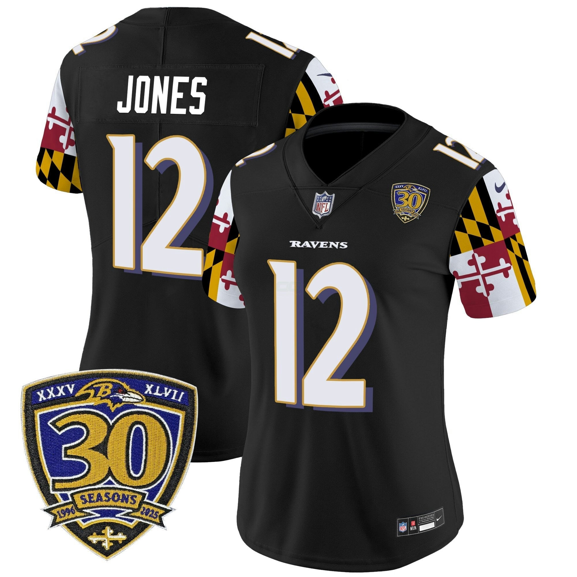 Camisa NFL Women’s Baltimore ‘Maryland Flag Edition’ Vapor Limited Jersey – 30th Anniversary Patch