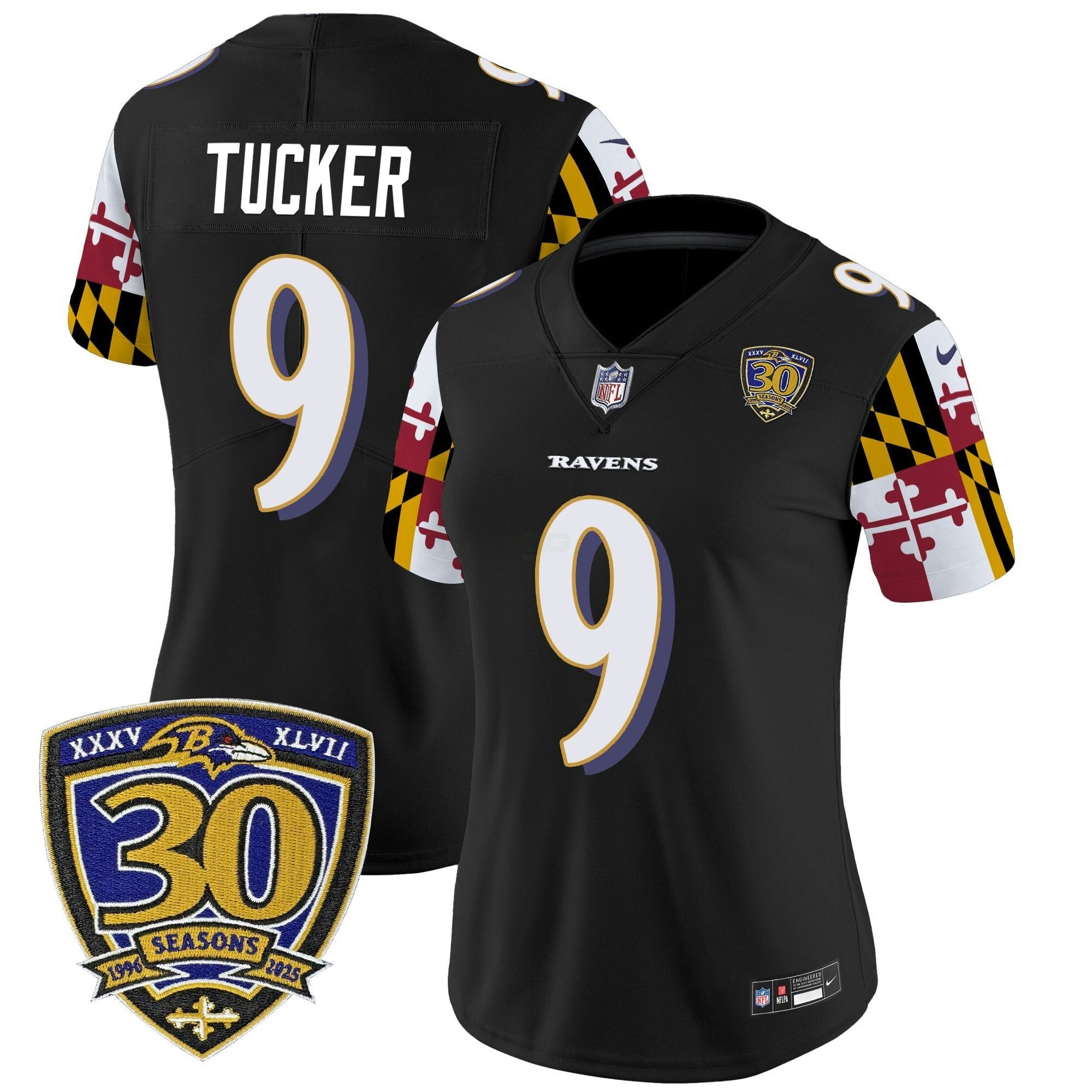 Camisa NFL Women’s Baltimore ‘Maryland Flag Edition’ Vapor Limited Jersey – 30th Anniversary Patch
