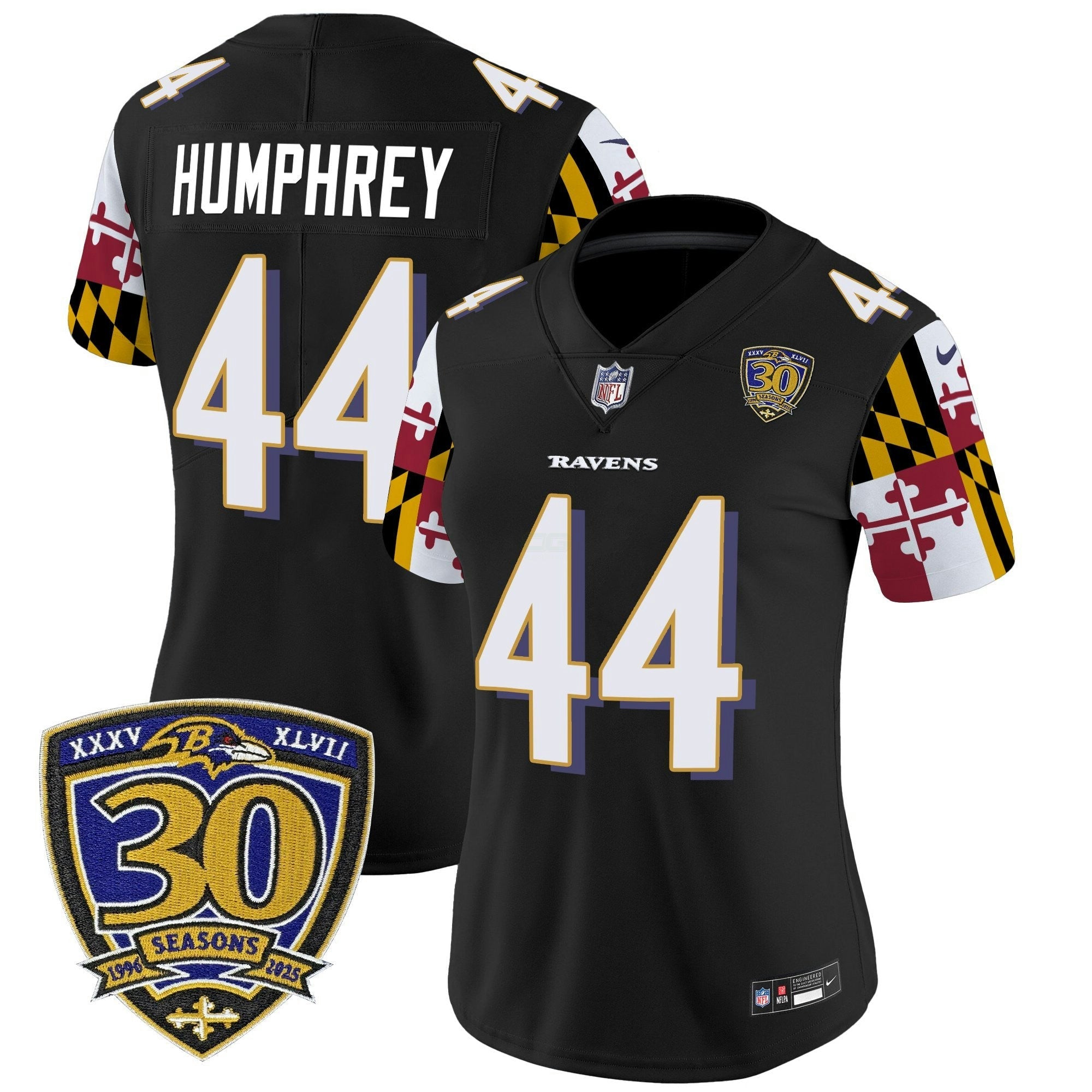 Camisa NFL Women’s Baltimore ‘Maryland Flag Edition’ Vapor Limited Jersey – 30th Anniversary Patch