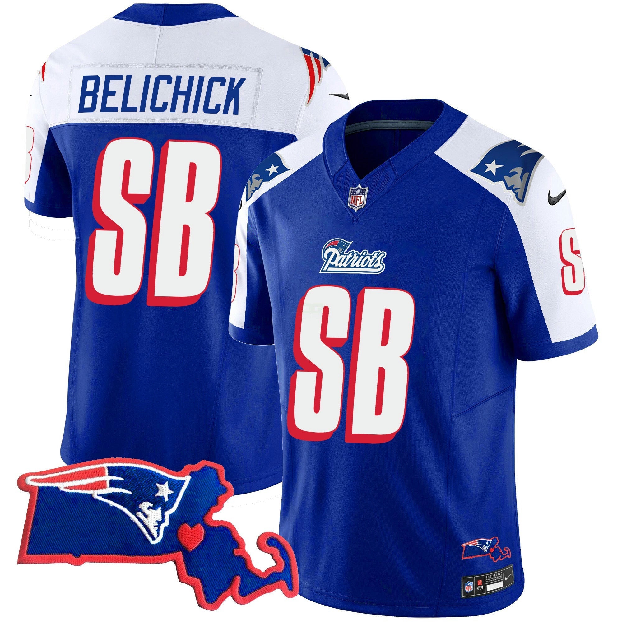 Camisa NFL Women’s Bill Belichick “SB 36, 38, 39, 49, 51 Champions” Vapor Jersey