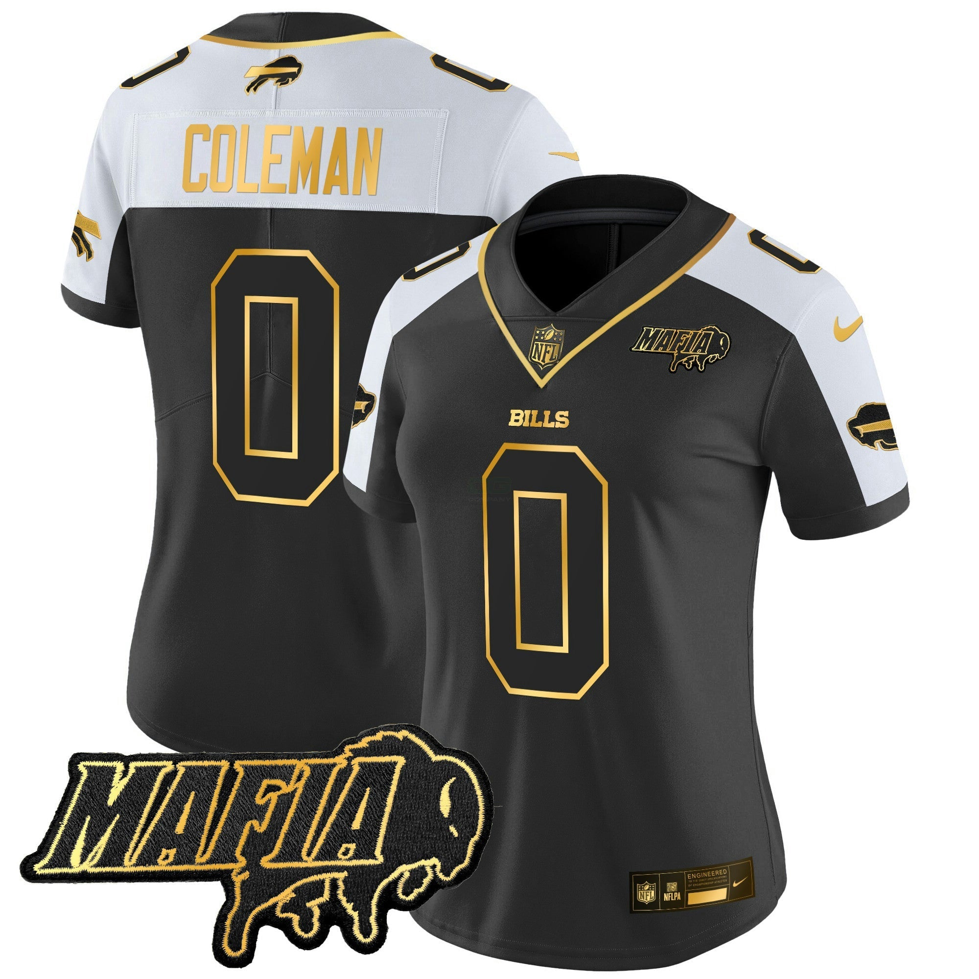 Camisa NFL Women’s Buffalo 2025 Mafia Patch Dourada Vapor Limited Jersey
