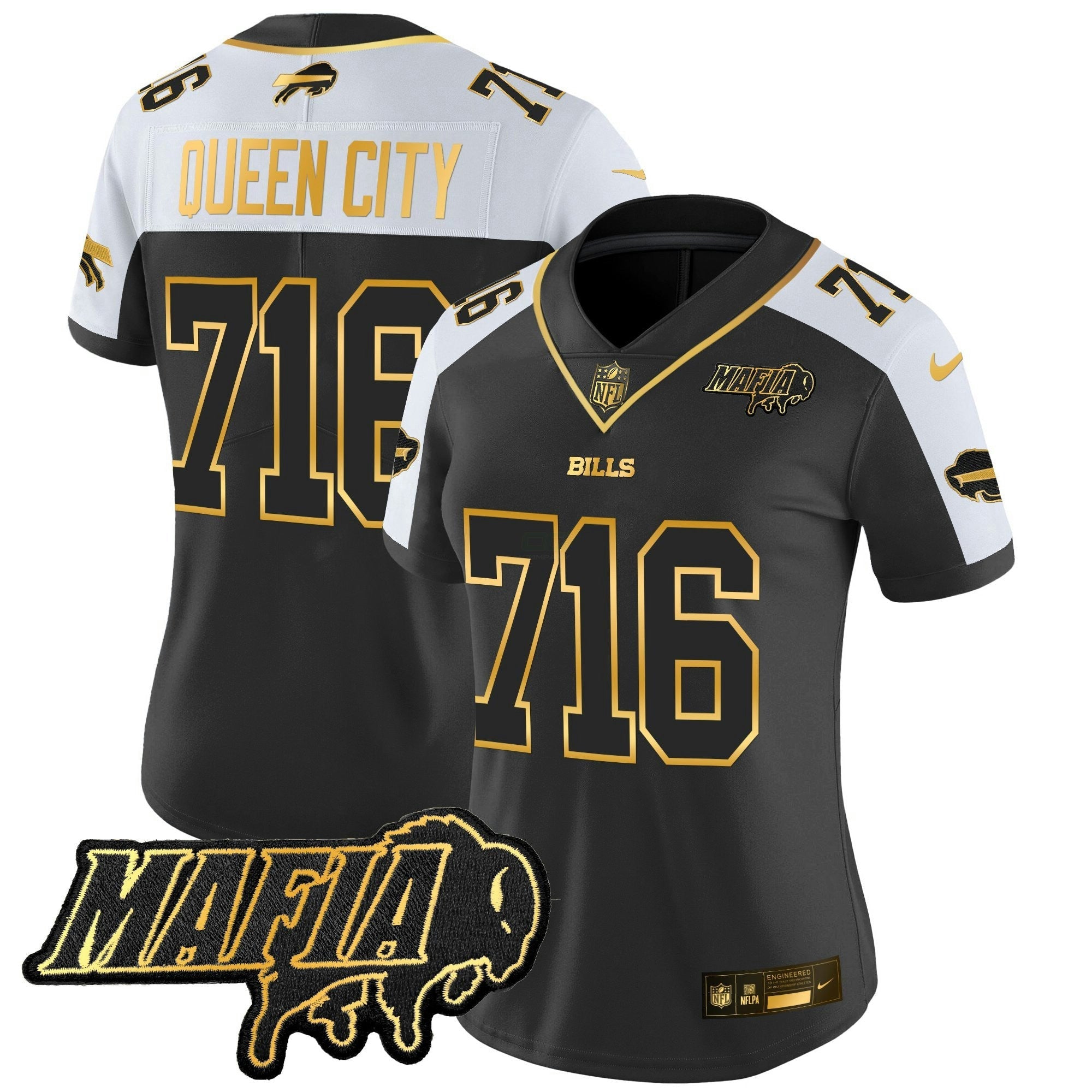 Camisa NFL Women’s Buffalo 2025 Mafia Patch Dourada Vapor Limited Jersey