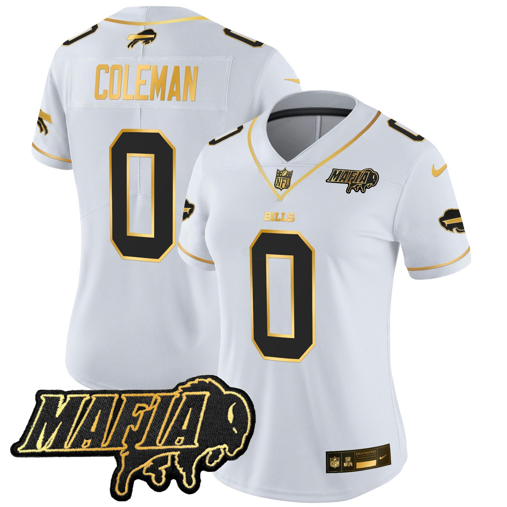 Camisa NFL Women’s Buffalo 2025 Mafia Patch Dourada Vapor Limited Jersey