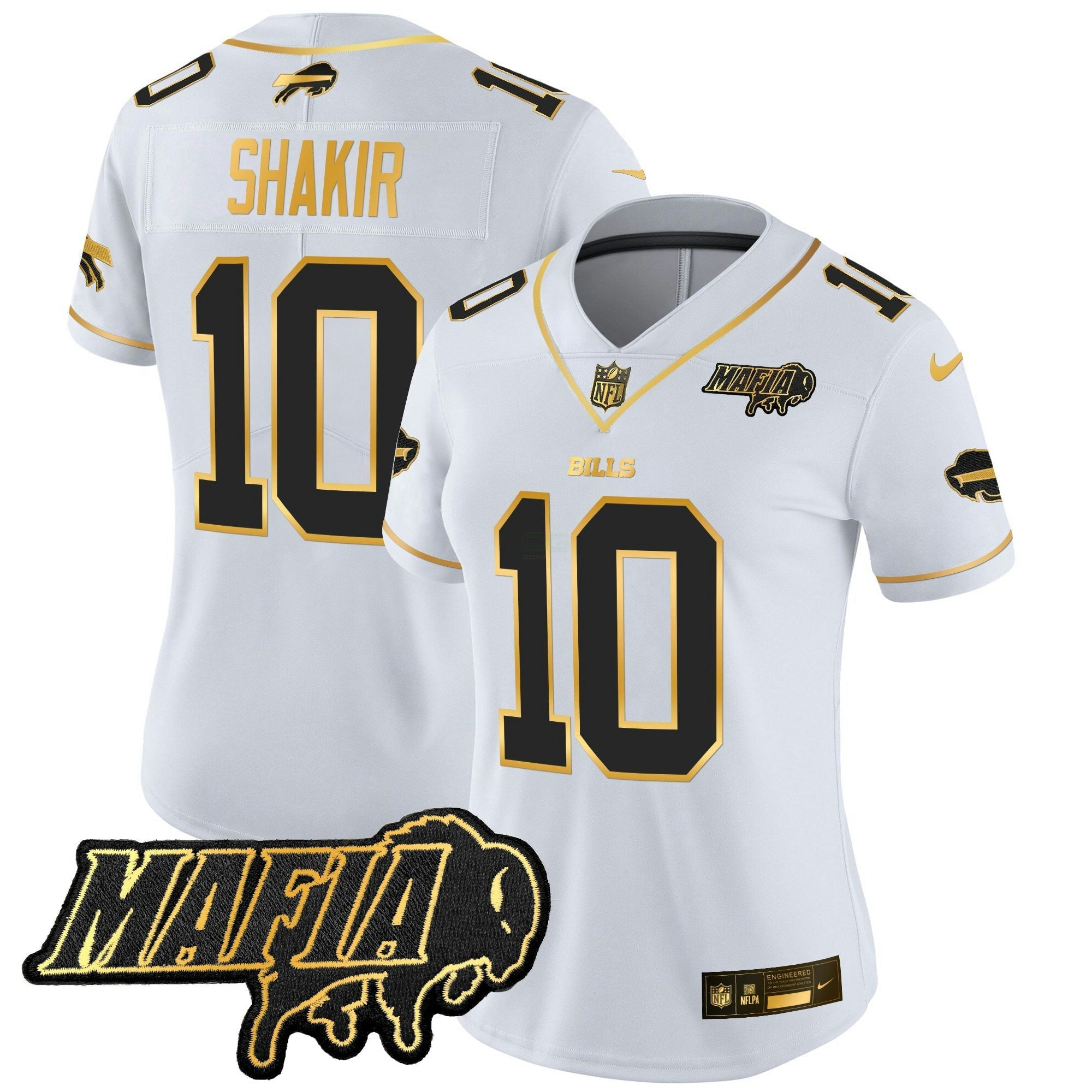 Camisa NFL Women’s Buffalo 2025 Mafia Patch Dourada Vapor Limited Jersey