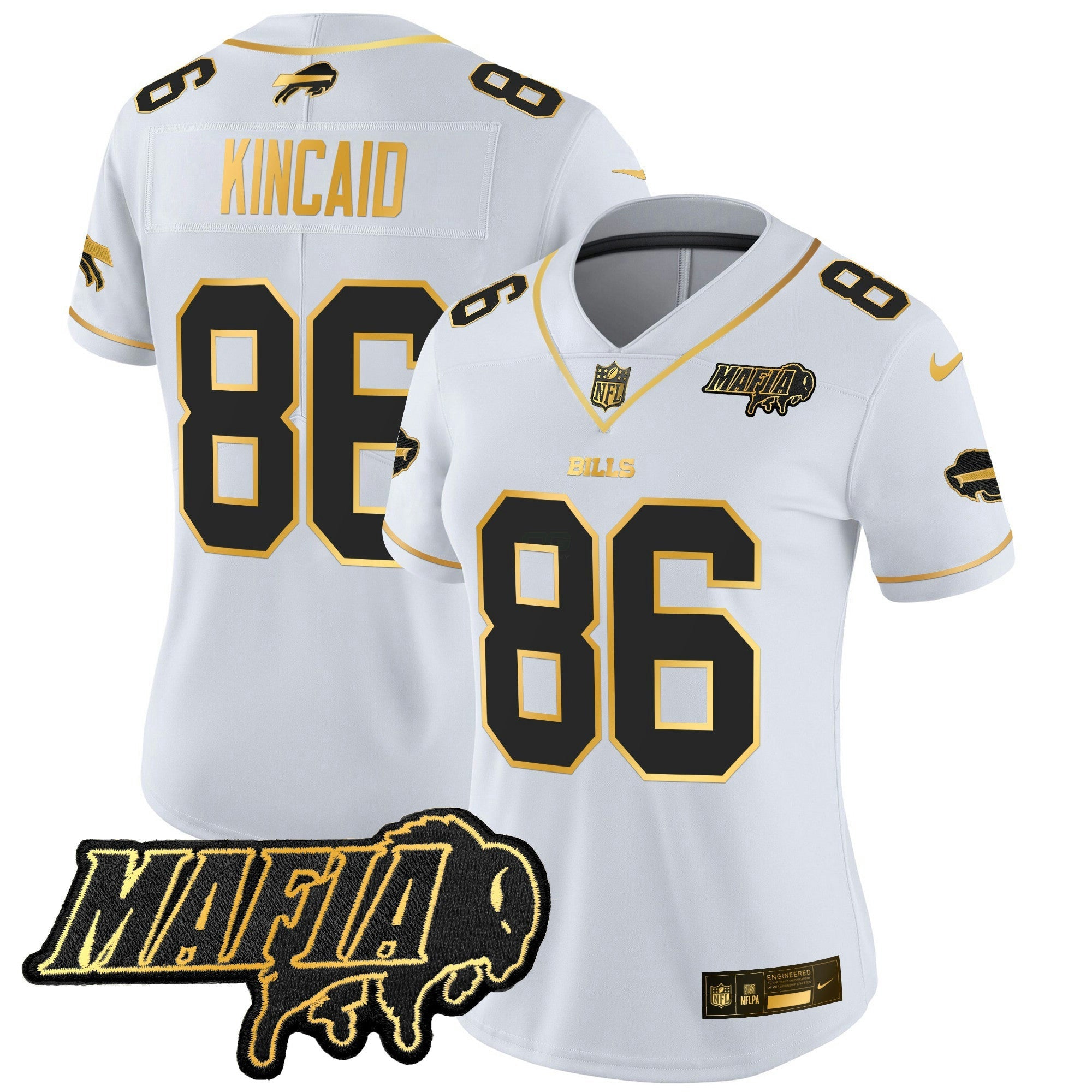 Camisa NFL Women’s Buffalo 2025 Mafia Patch Dourada Vapor Limited Jersey