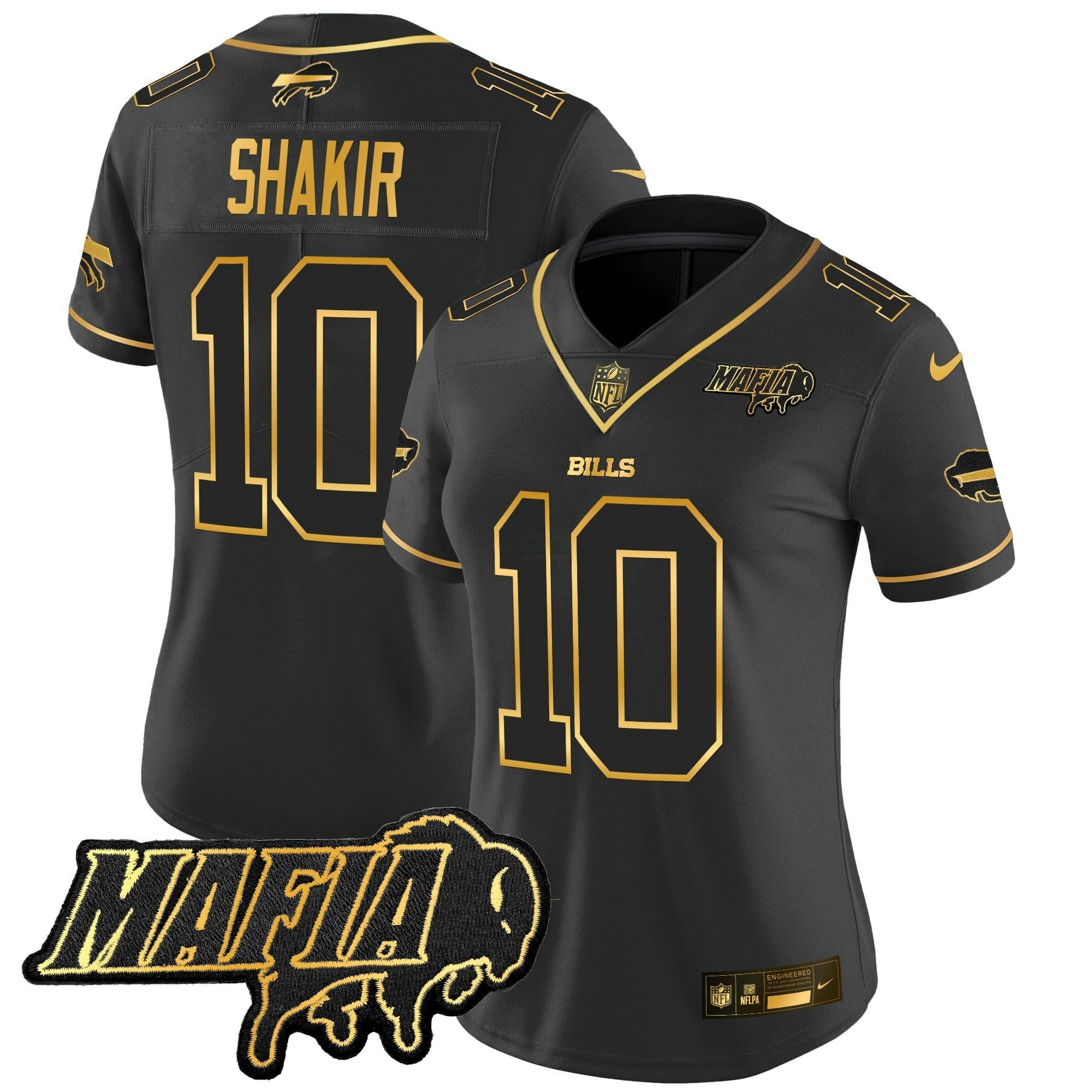 Camisa NFL Women’s Buffalo 2025 Mafia Patch Dourada Vapor Limited Jersey