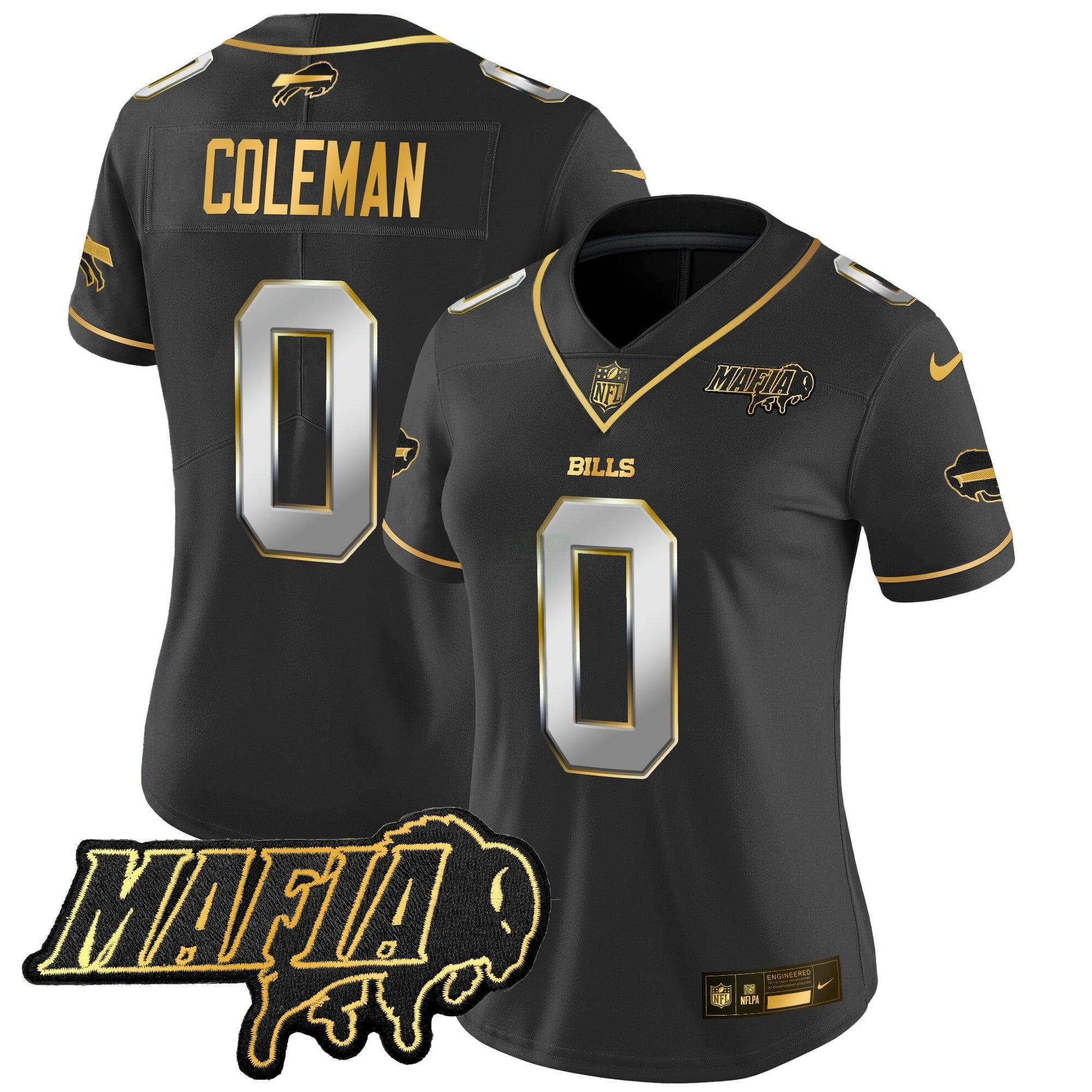 Camisa NFL Women’s Buffalo 2025 Mafia Patch Dourada Vapor Limited Jersey