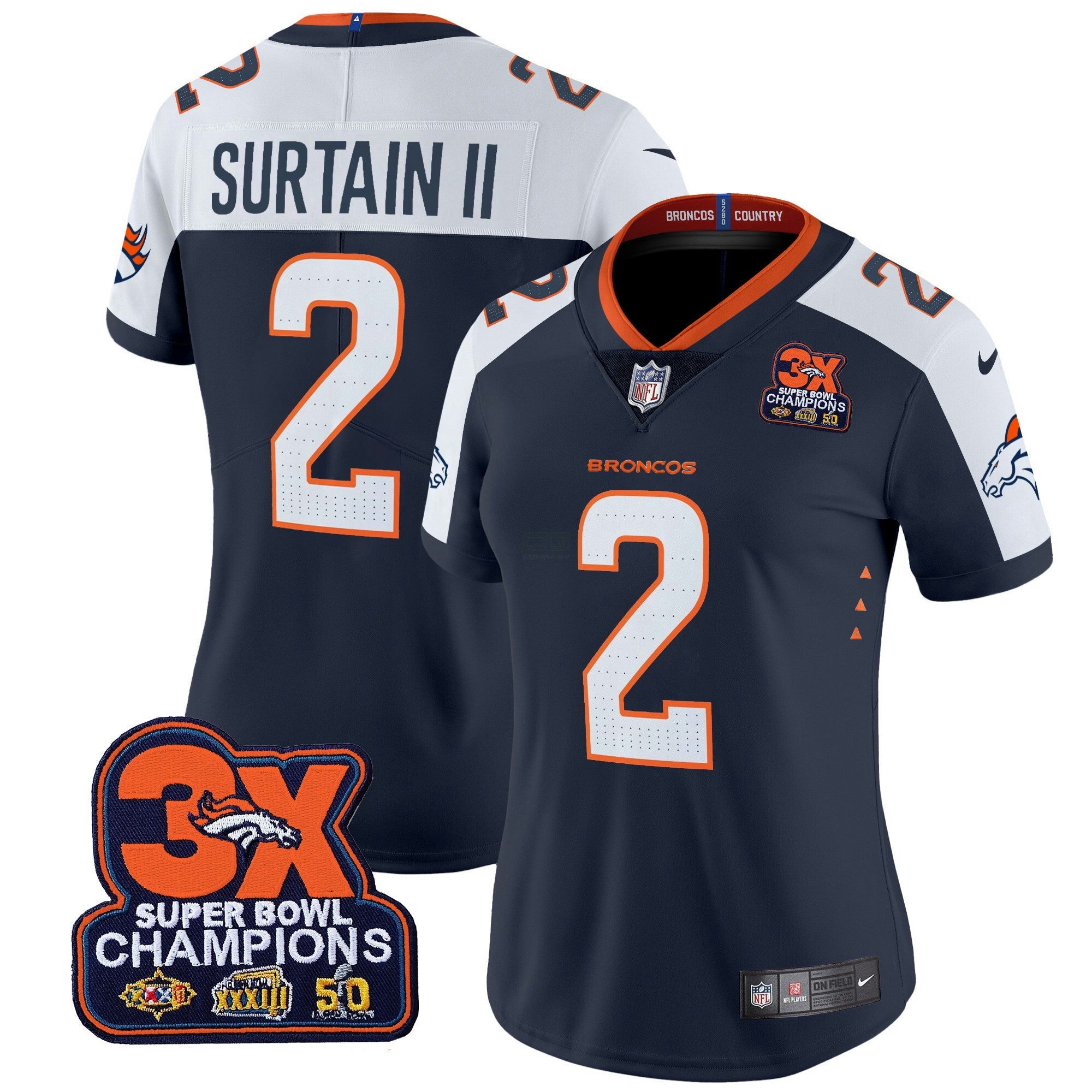 Camisa NFL Women’s Denver 3-Time Champions Patch Vapor Limited Jersey