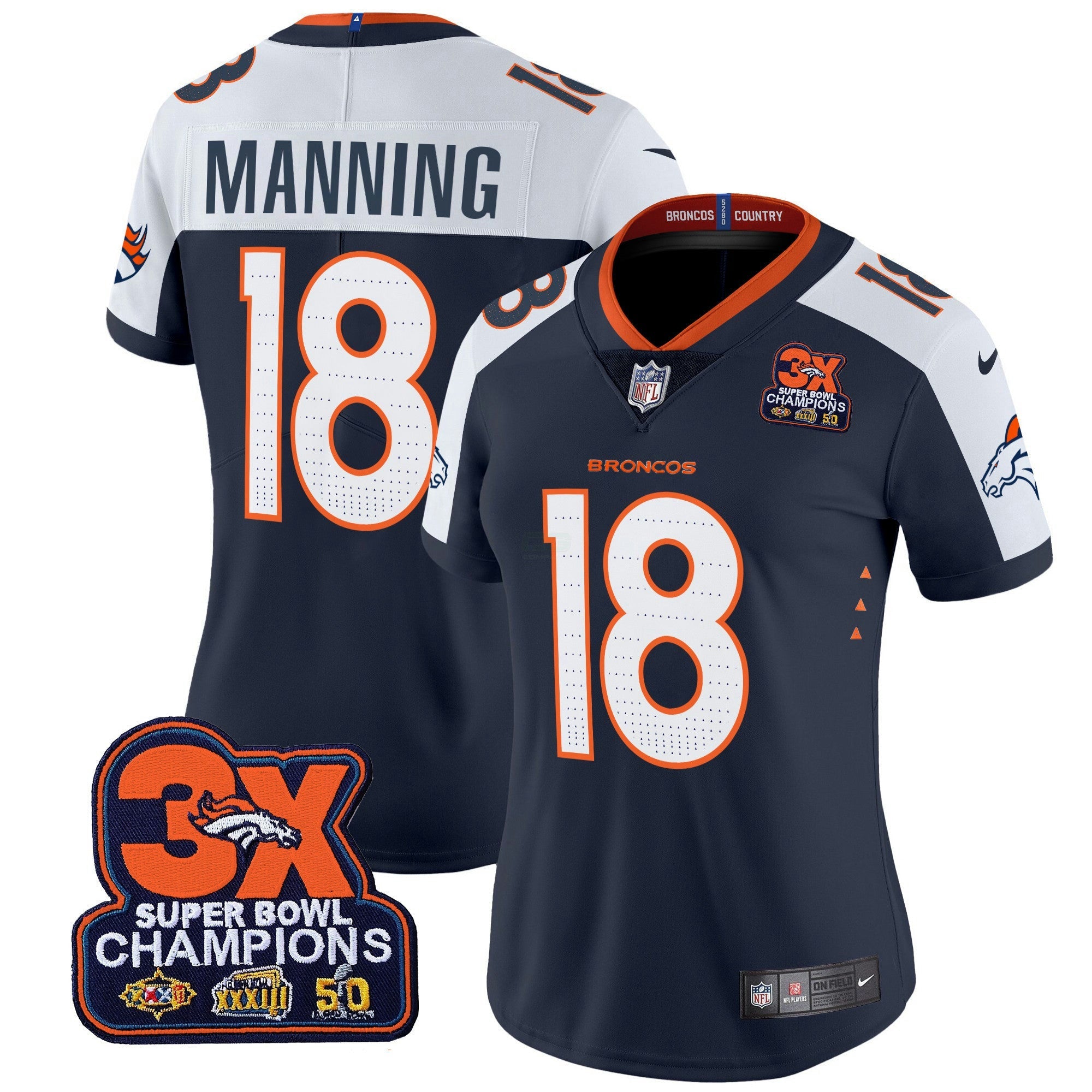 Camisa NFL Women’s Denver 3-Time Champions Patch Vapor Limited Jersey