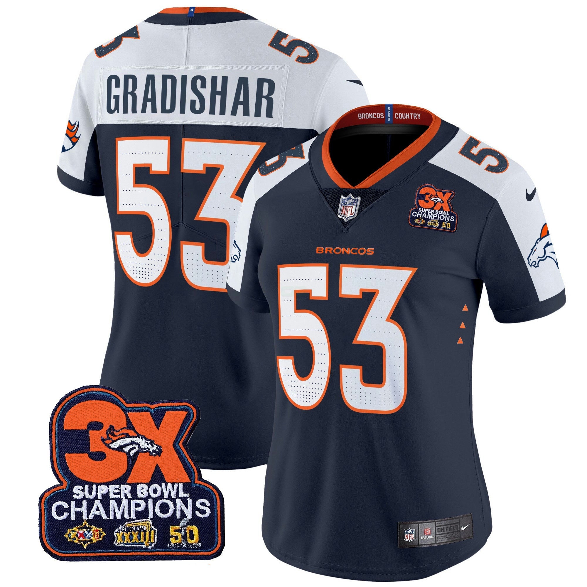 Camisa NFL Women’s Denver 3-Time Champions Patch Vapor Limited Jersey