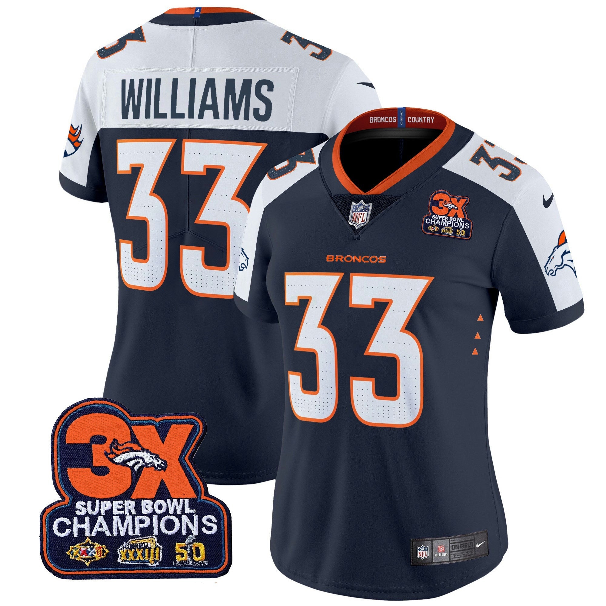 Camisa NFL Women’s Denver 3-Time Champions Patch Vapor Limited Jersey