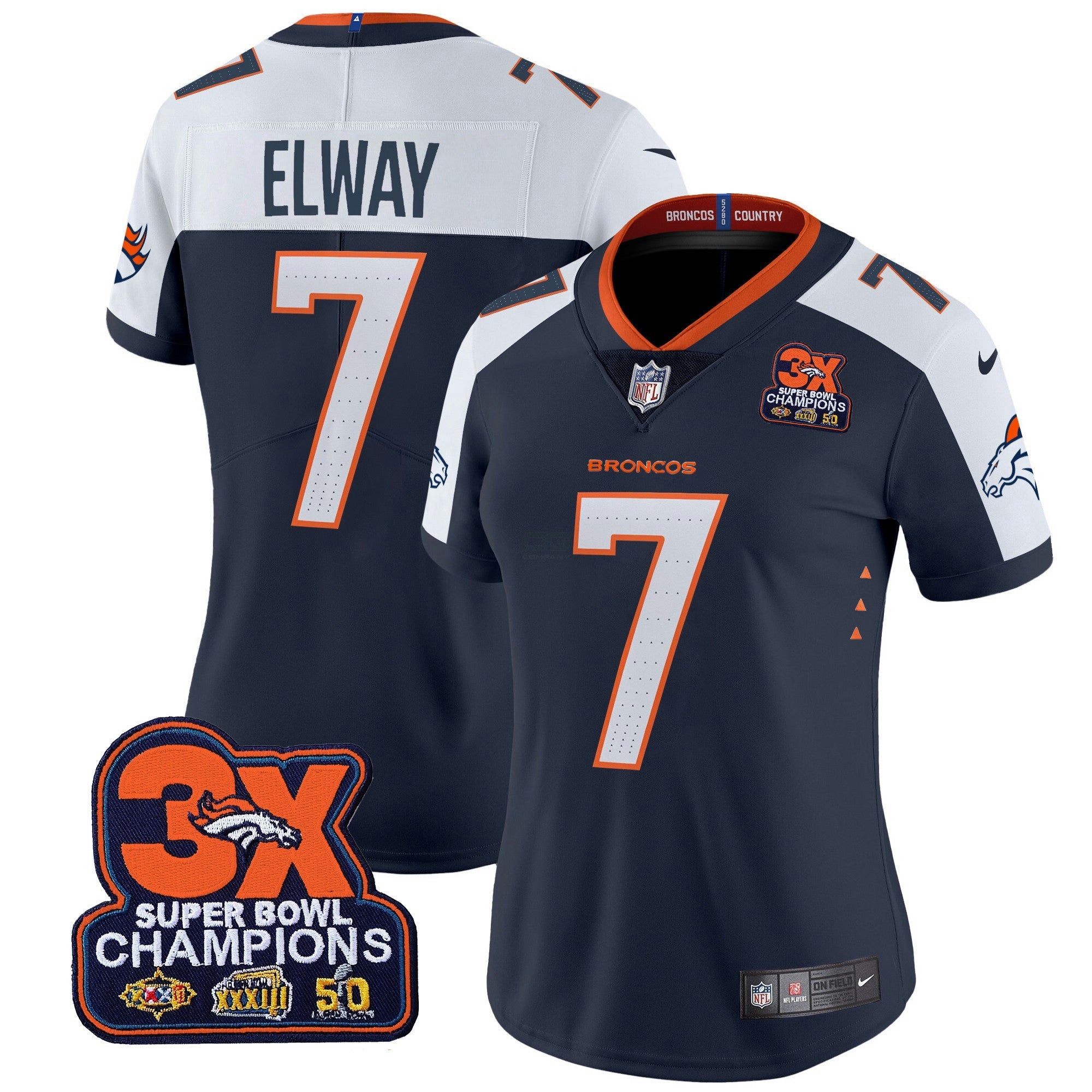 Camisa NFL Women’s Denver 3-Time Champions Patch Vapor Limited Jersey