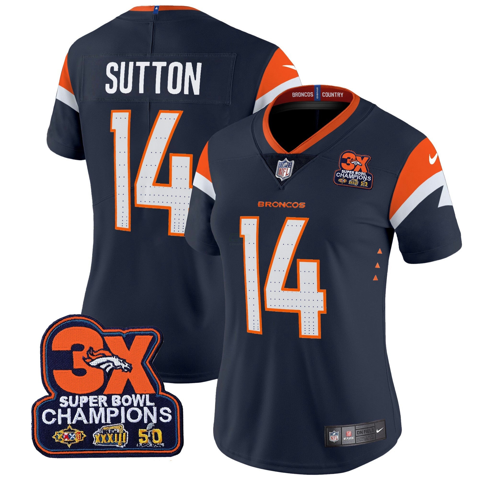 Camisa NFL Women’s Denver 3-Time Champions Patch Vapor Limited Jersey