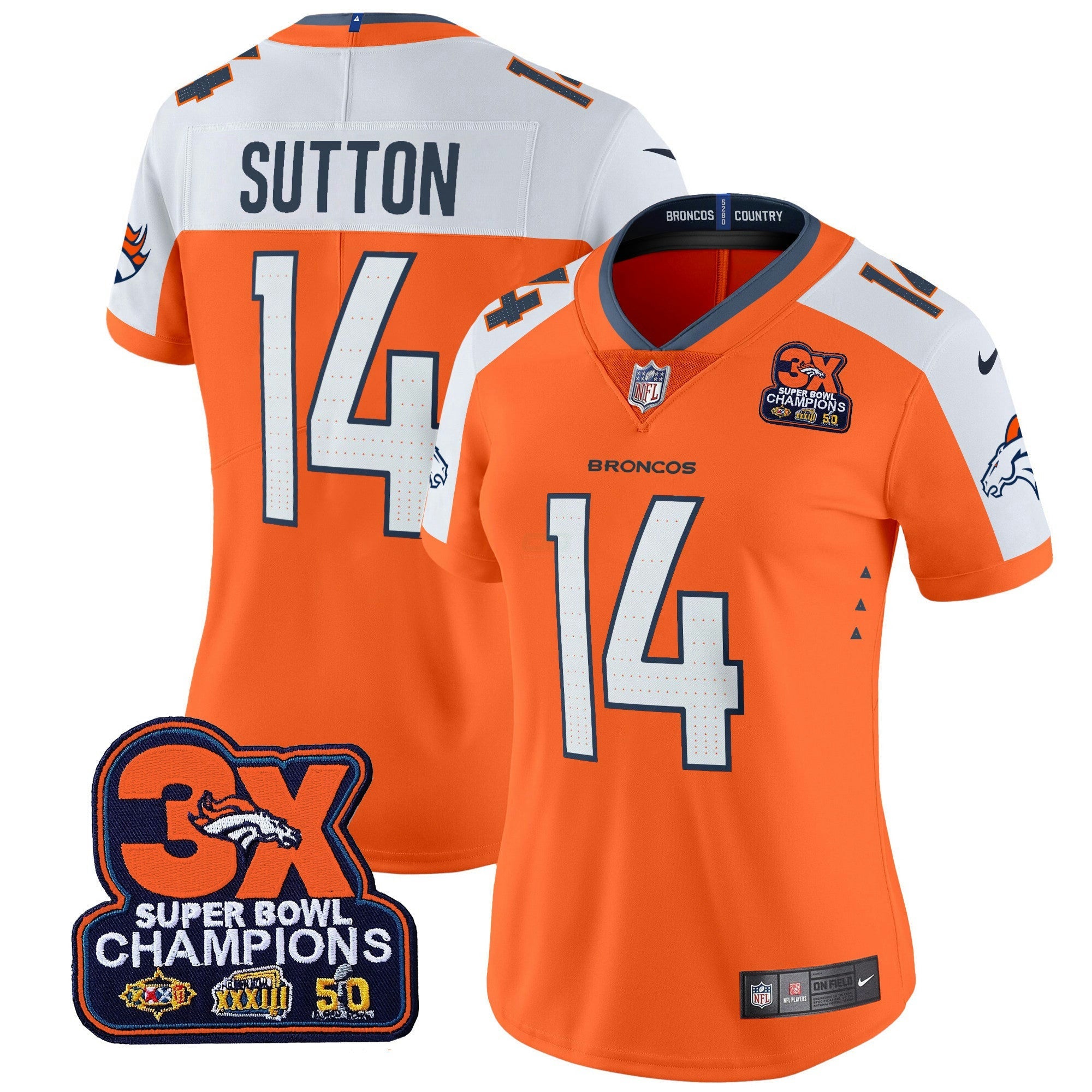 Camisa NFL Women’s Denver 3-Time Champions Patch Vapor Limited Jersey