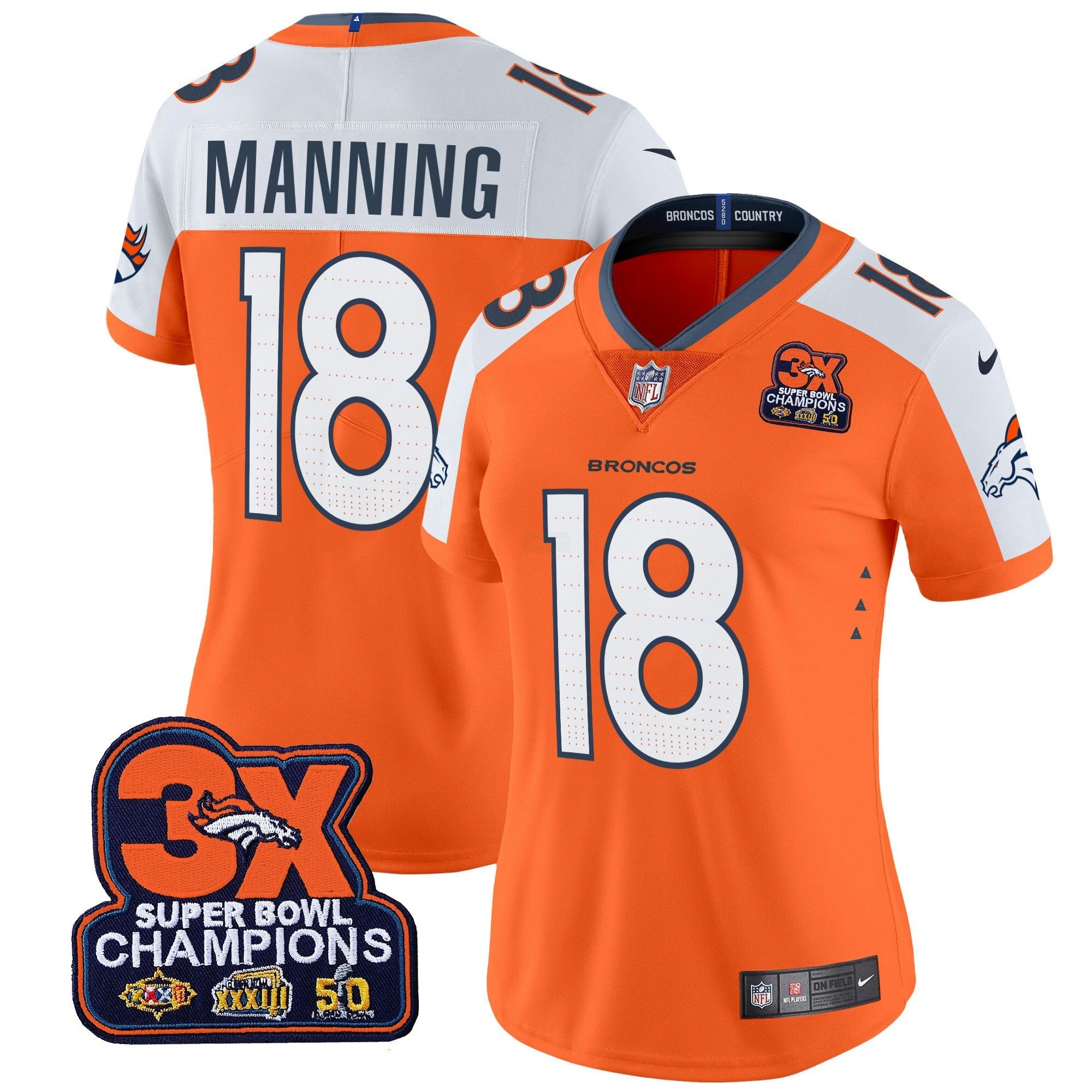 Camisa NFL Women’s Denver 3-Time Champions Patch Vapor Limited Jersey