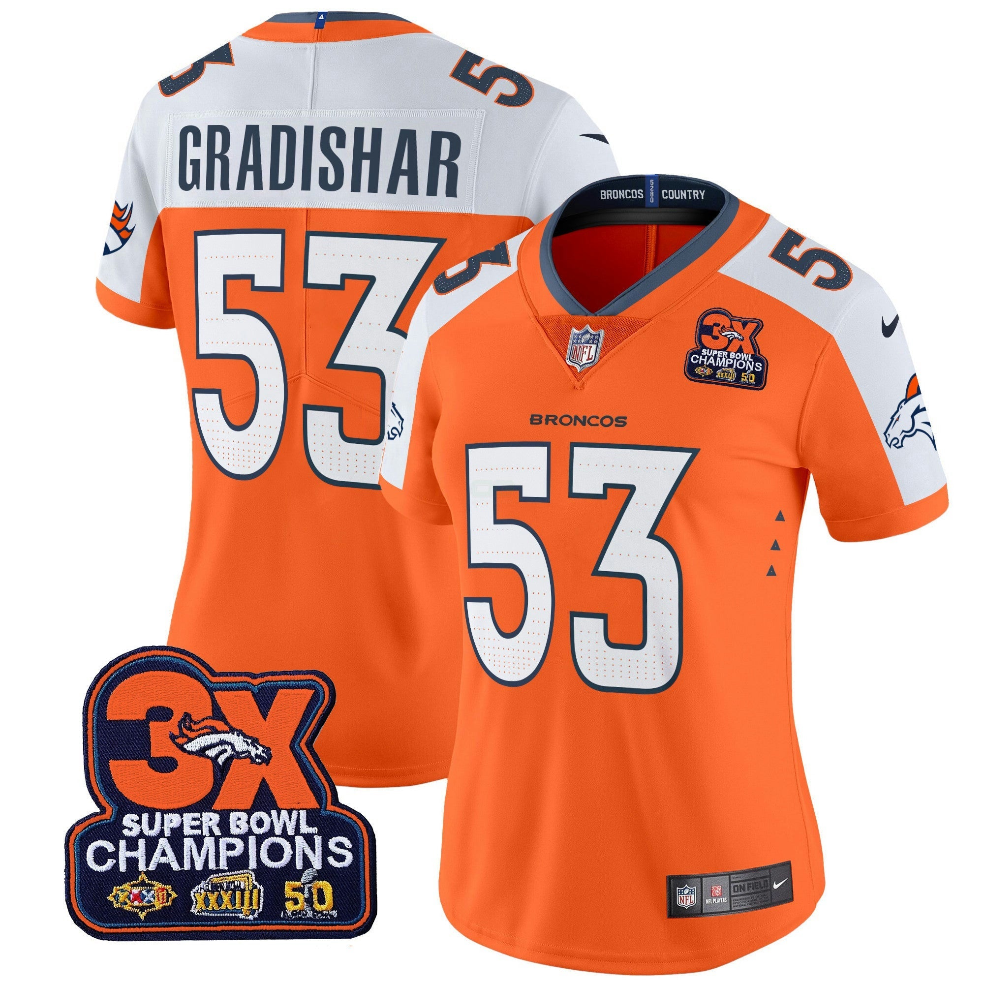 Camisa NFL Women’s Denver 3-Time Champions Patch Vapor Limited Jersey
