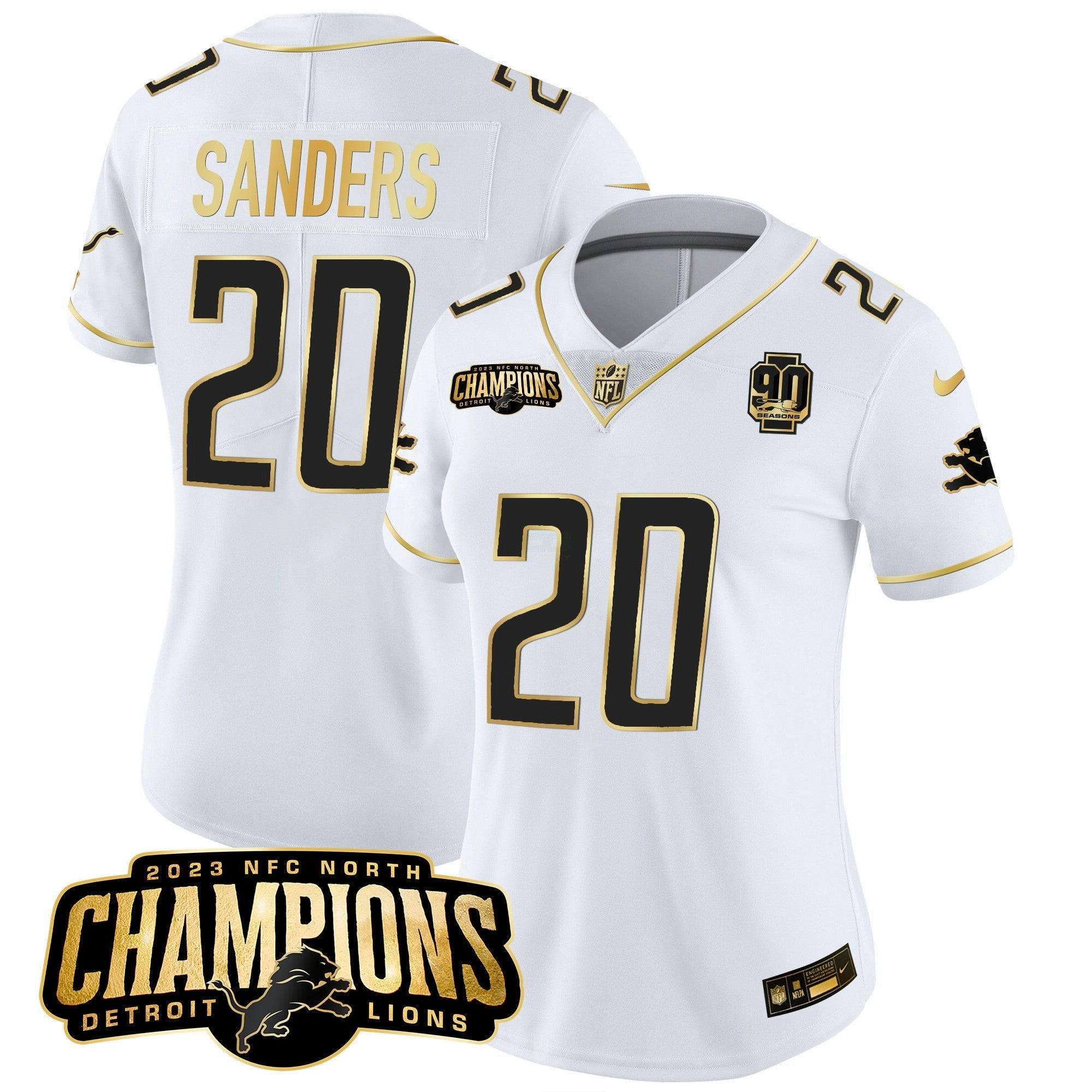 Camisa NFL Women’s Detroit 2023 NFC North Champions Patch Dourada Vapor Jersey V2