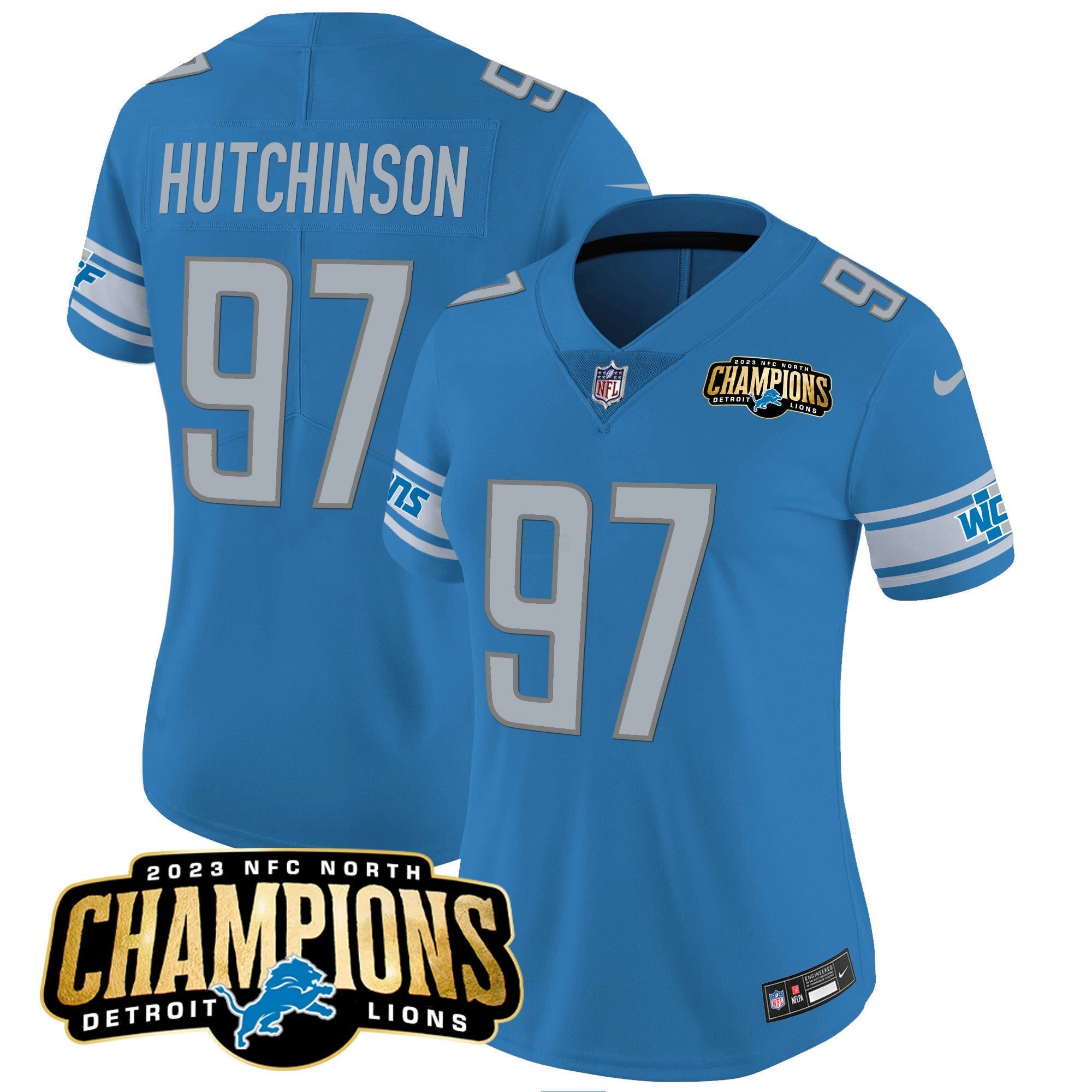 Camisa NFL Women’s Detroit 2023 NFC North Champions Patch Vapor Jersey