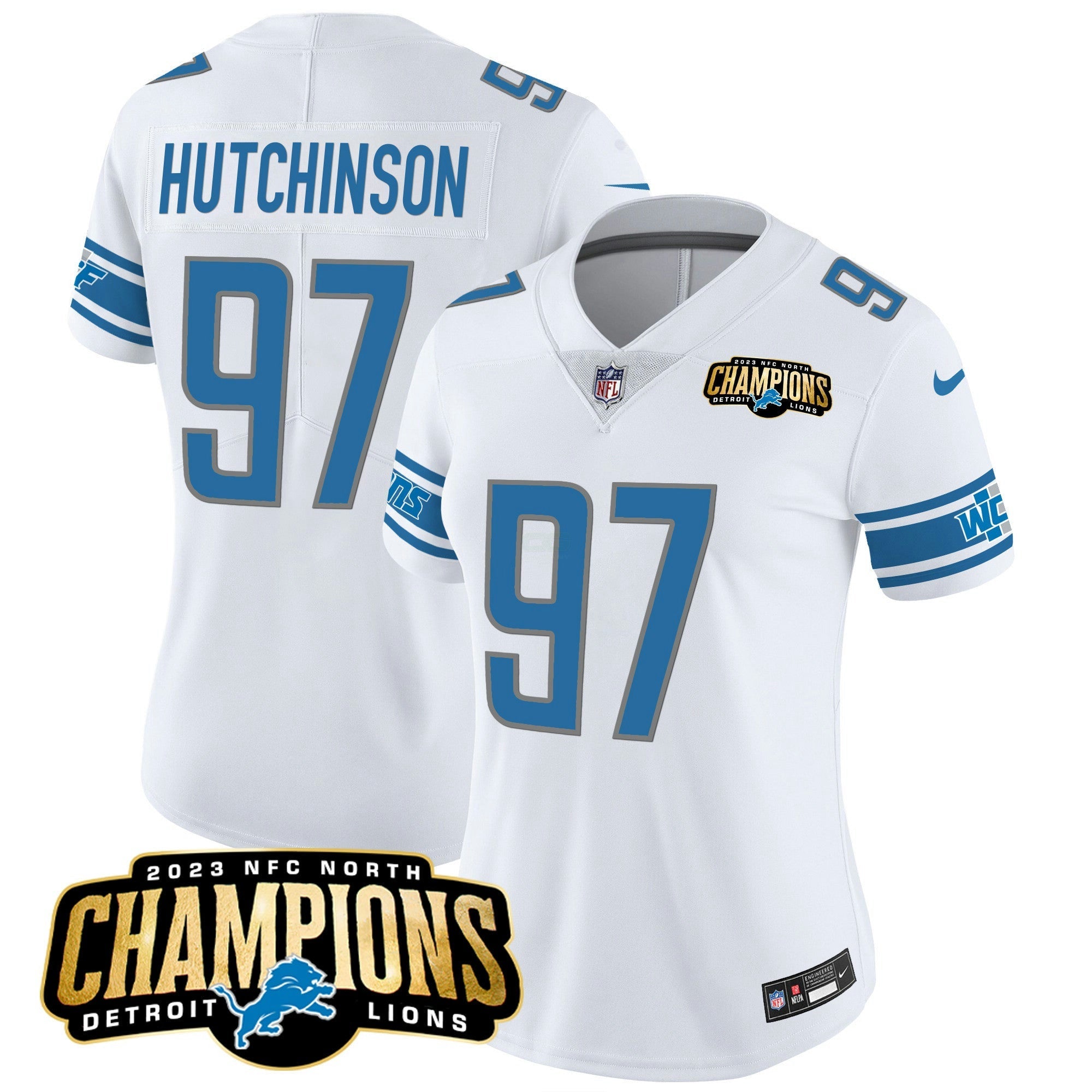 Camisa NFL Women’s Detroit 2023 NFC North Champions Patch Vapor Jersey