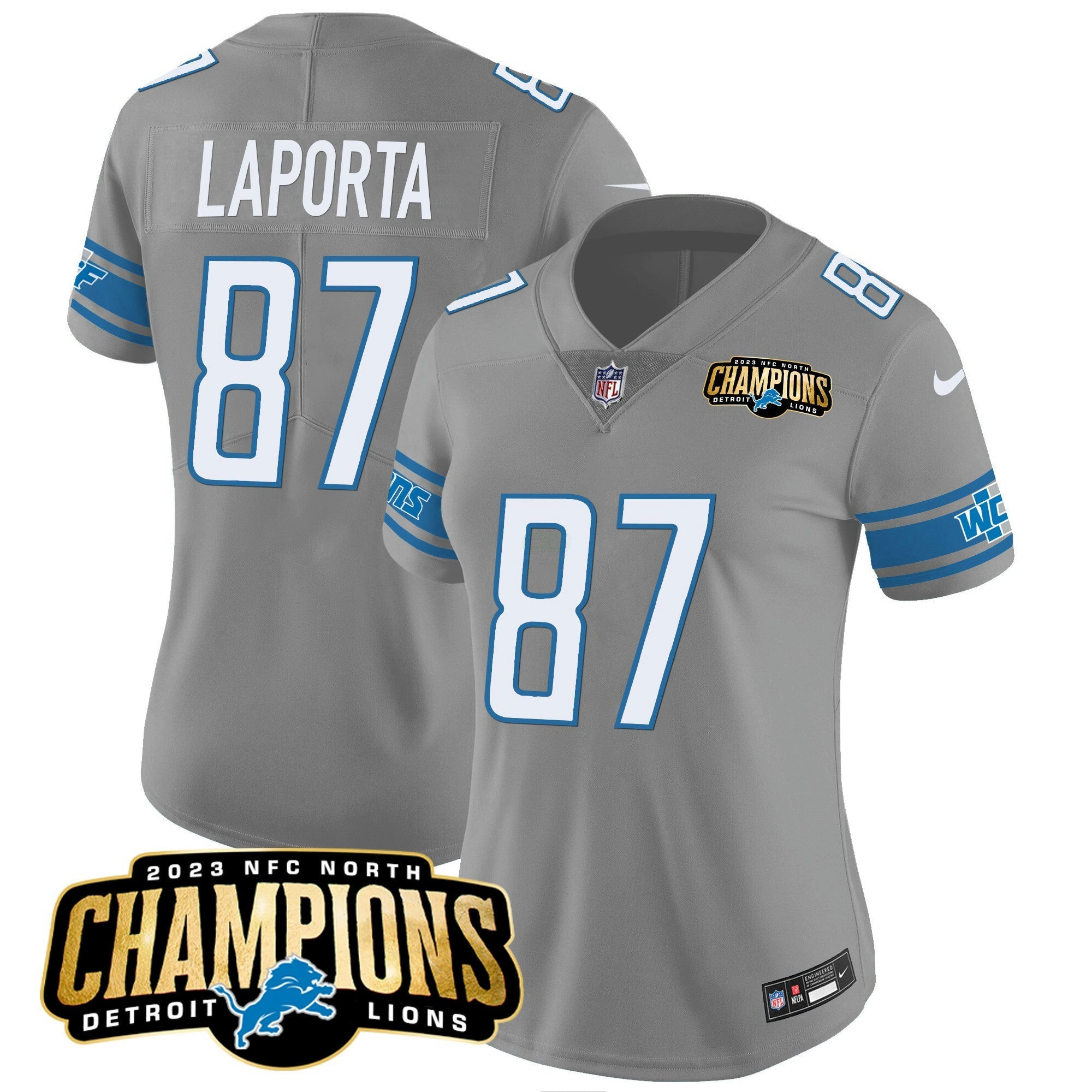 Camisa NFL Women’s Detroit 2023 NFC North Champions Patch Vapor Jersey