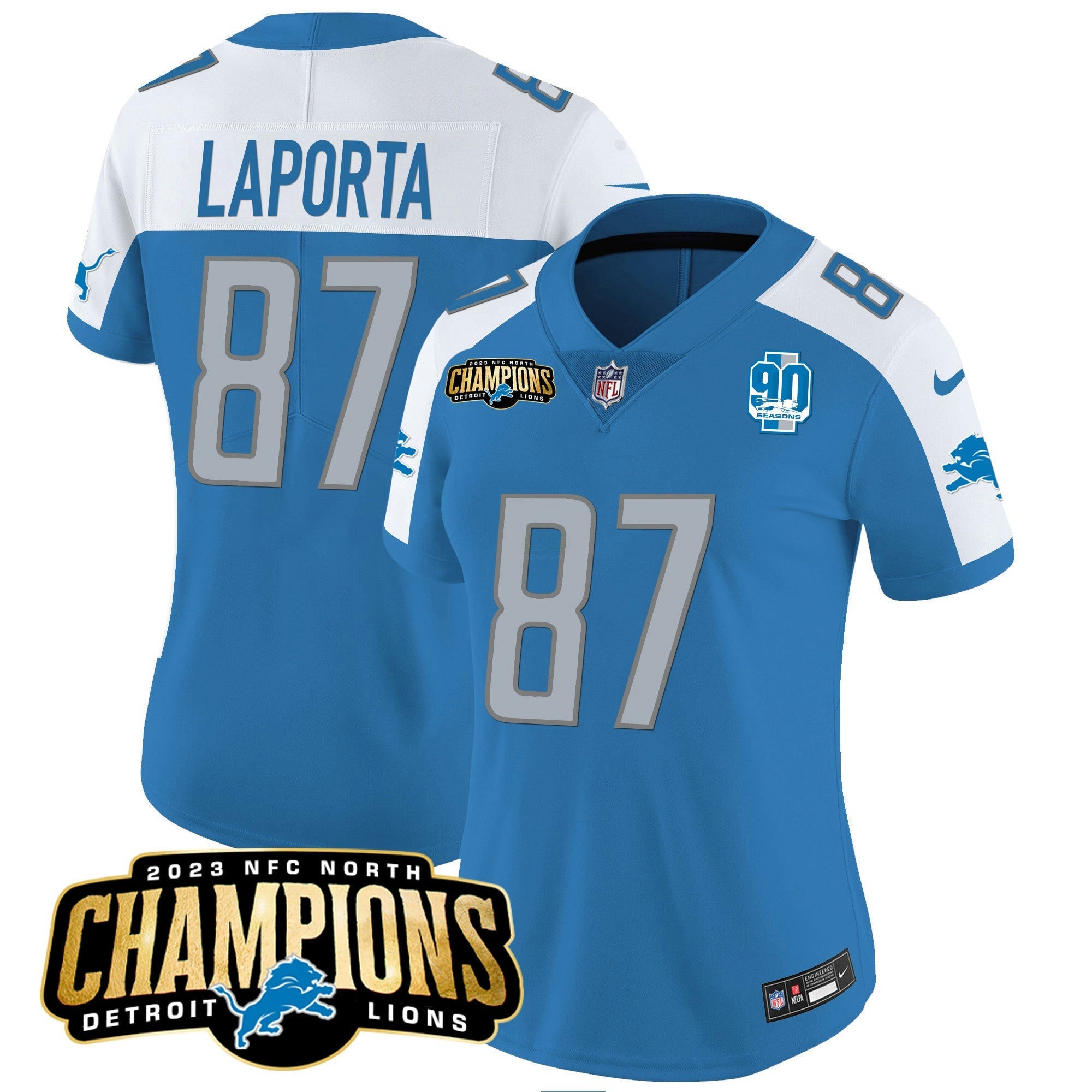 Camisa NFL Women’s Detroit 2023 NFC North Champions Patch Vapor Jersey V2