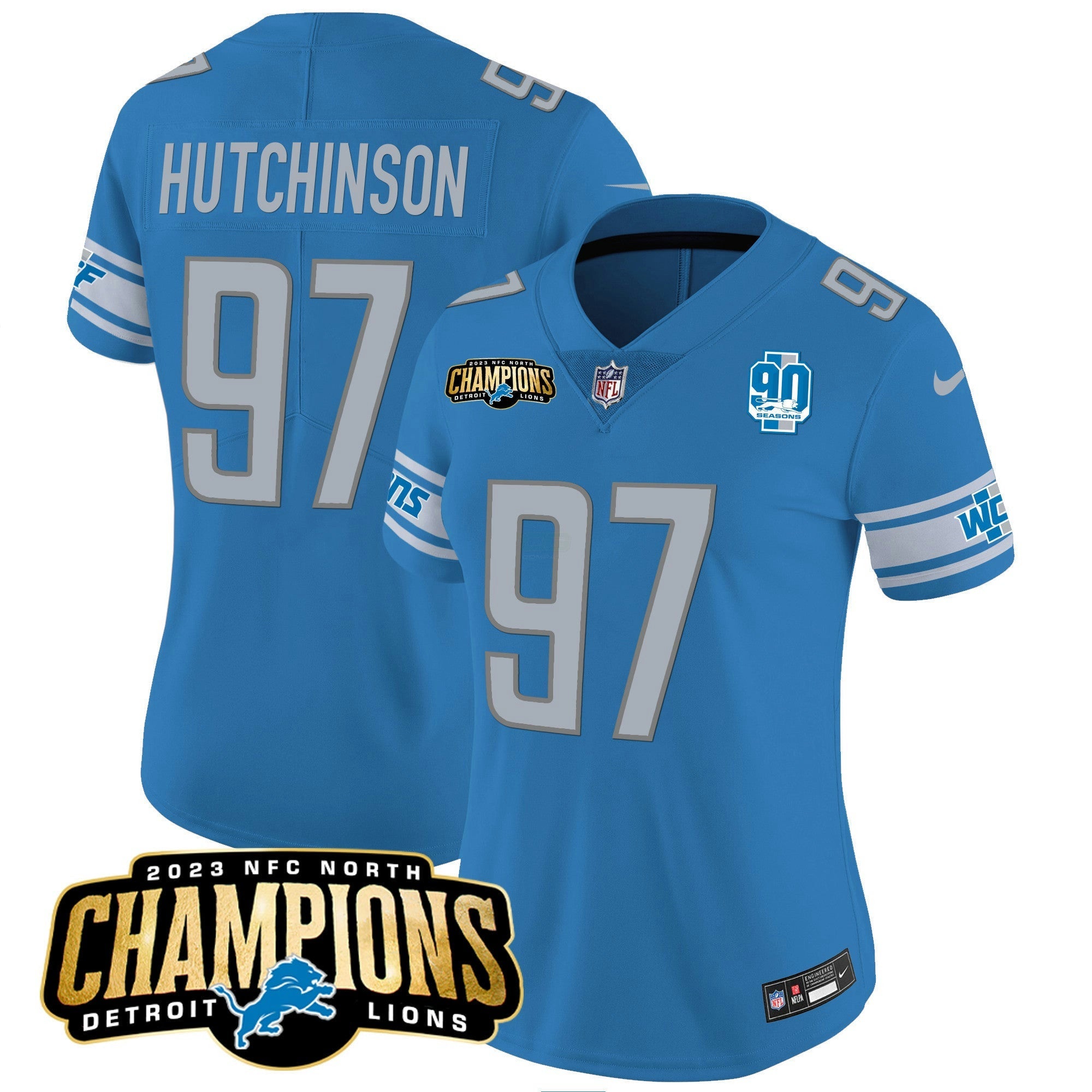Camisa NFL Women’s Detroit 2023 NFC North Champions Patch Vapor Jersey V2