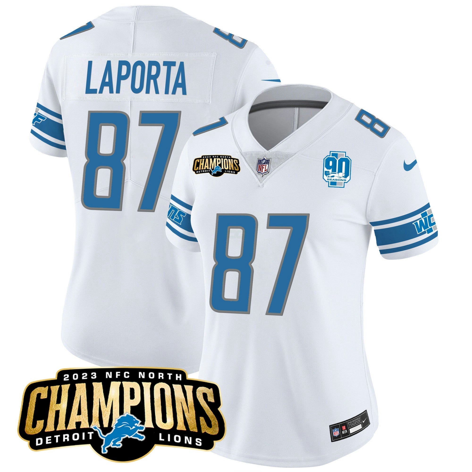 Camisa NFL Women’s Detroit 2023 NFC North Champions Patch Vapor Jersey V2