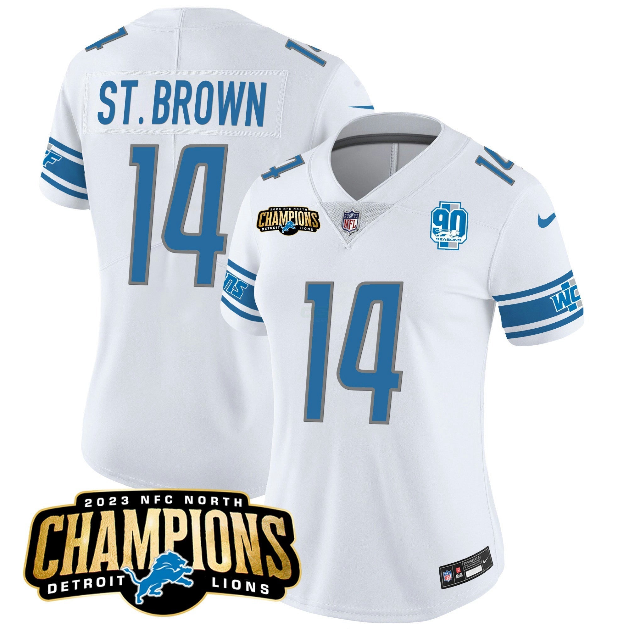 Camisa NFL Women’s Detroit 2023 NFC North Champions Patch Vapor Jersey V2