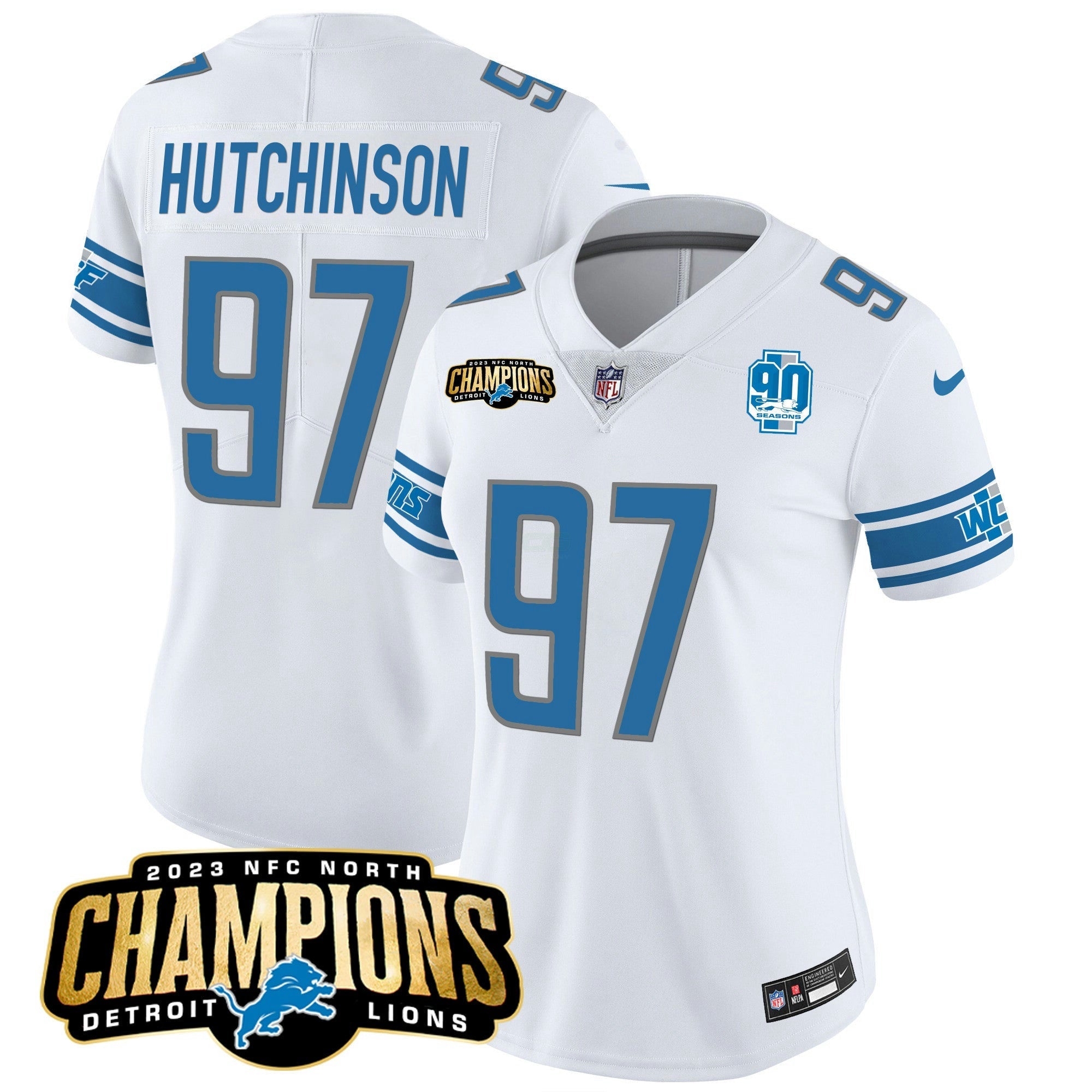 Camisa NFL Women’s Detroit 2023 NFC North Champions Patch Vapor Jersey V2