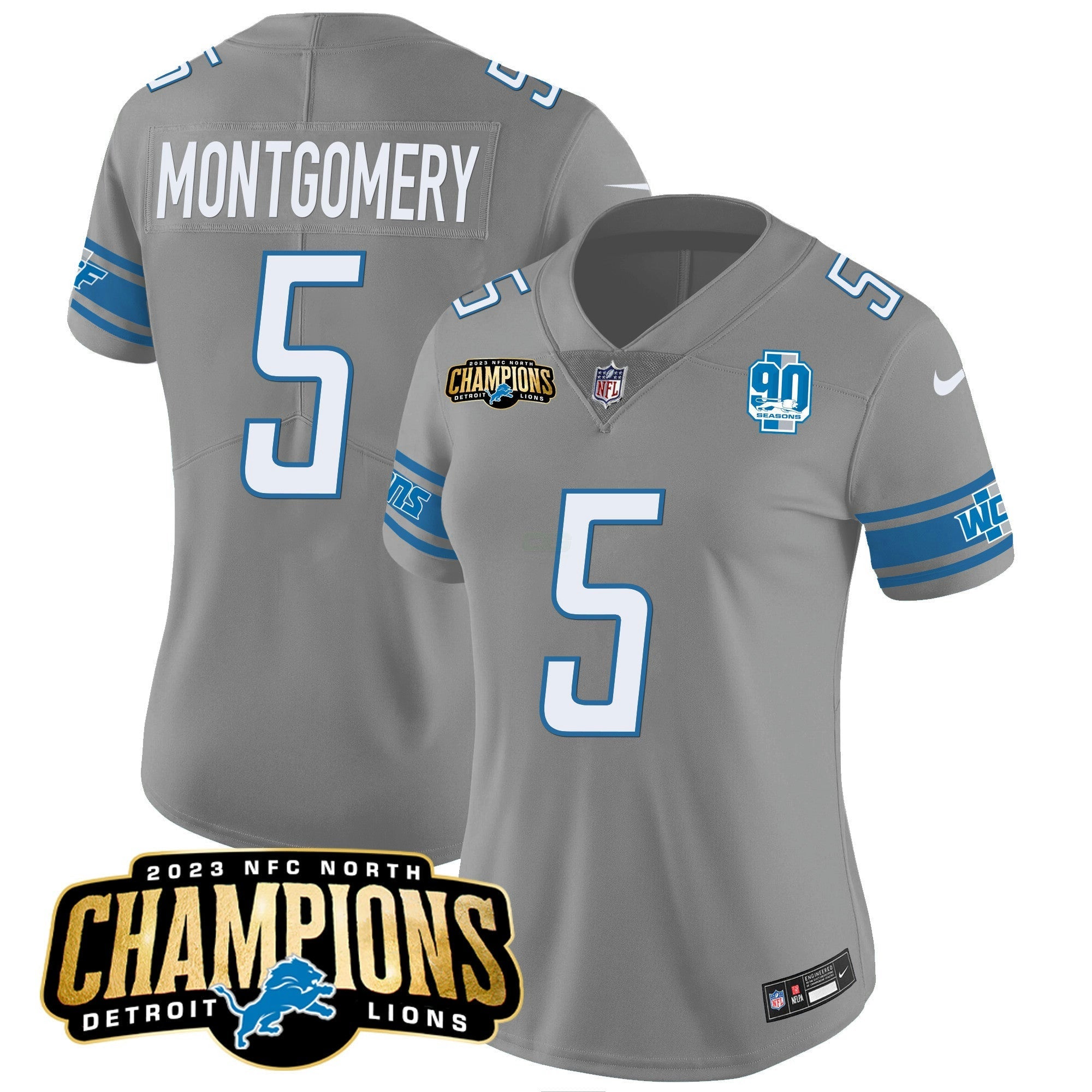 Camisa NFL Women’s Detroit 2023 NFC North Champions Patch Vapor Jersey V2