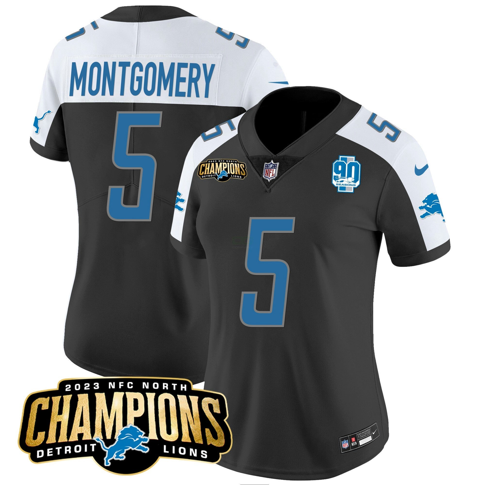 Camisa NFL Women’s Detroit 2023 NFC North Champions Patch Vapor Jersey V2