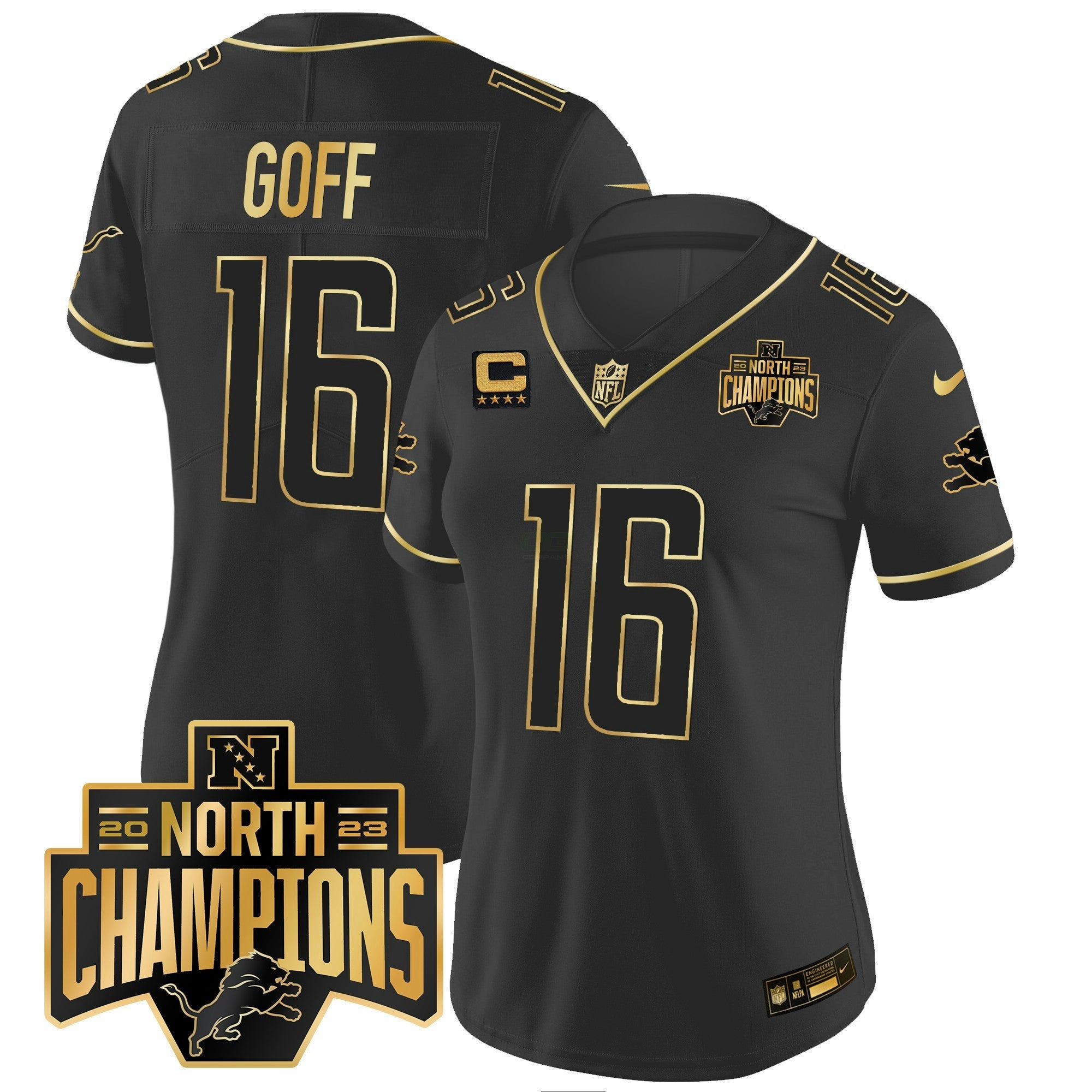 Camisa NFL Women’s Detroit 2023 NFC North Division Champions Patch Vapor Dourada Jersey