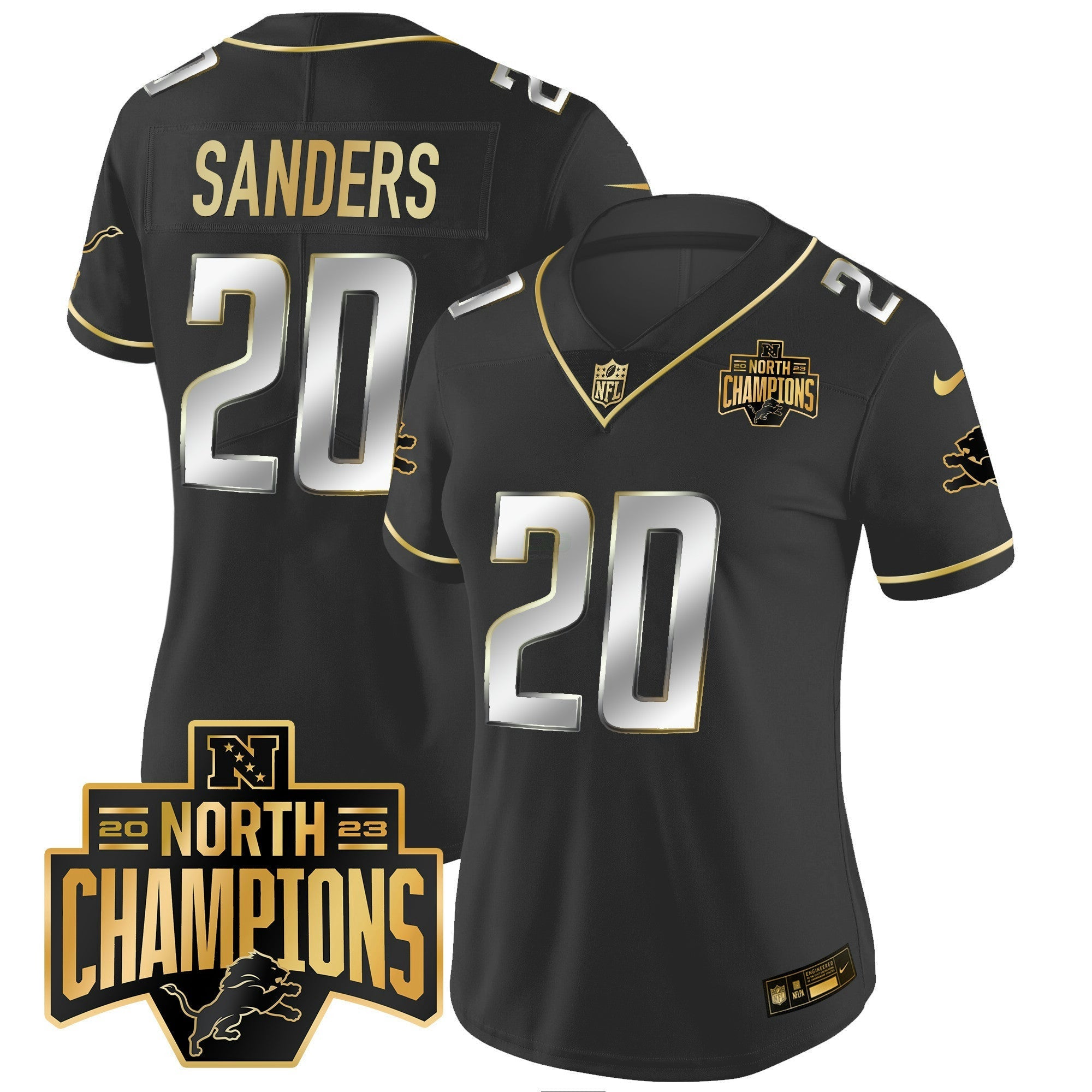 Camisa NFL Women’s Detroit 2023 NFC North Division Champions Patch Vapor Dourada Jersey
