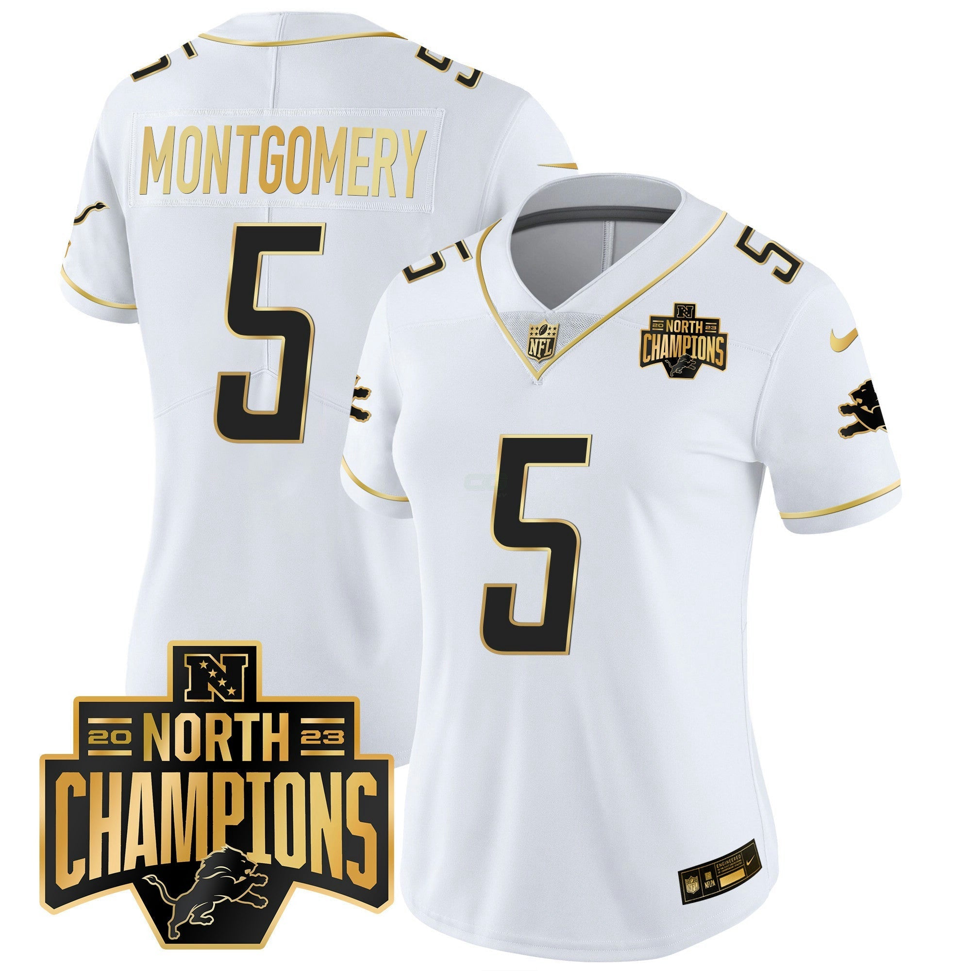 Camisa NFL Women’s Detroit 2023 NFC North Division Champions Patch Vapor Dourada Jersey