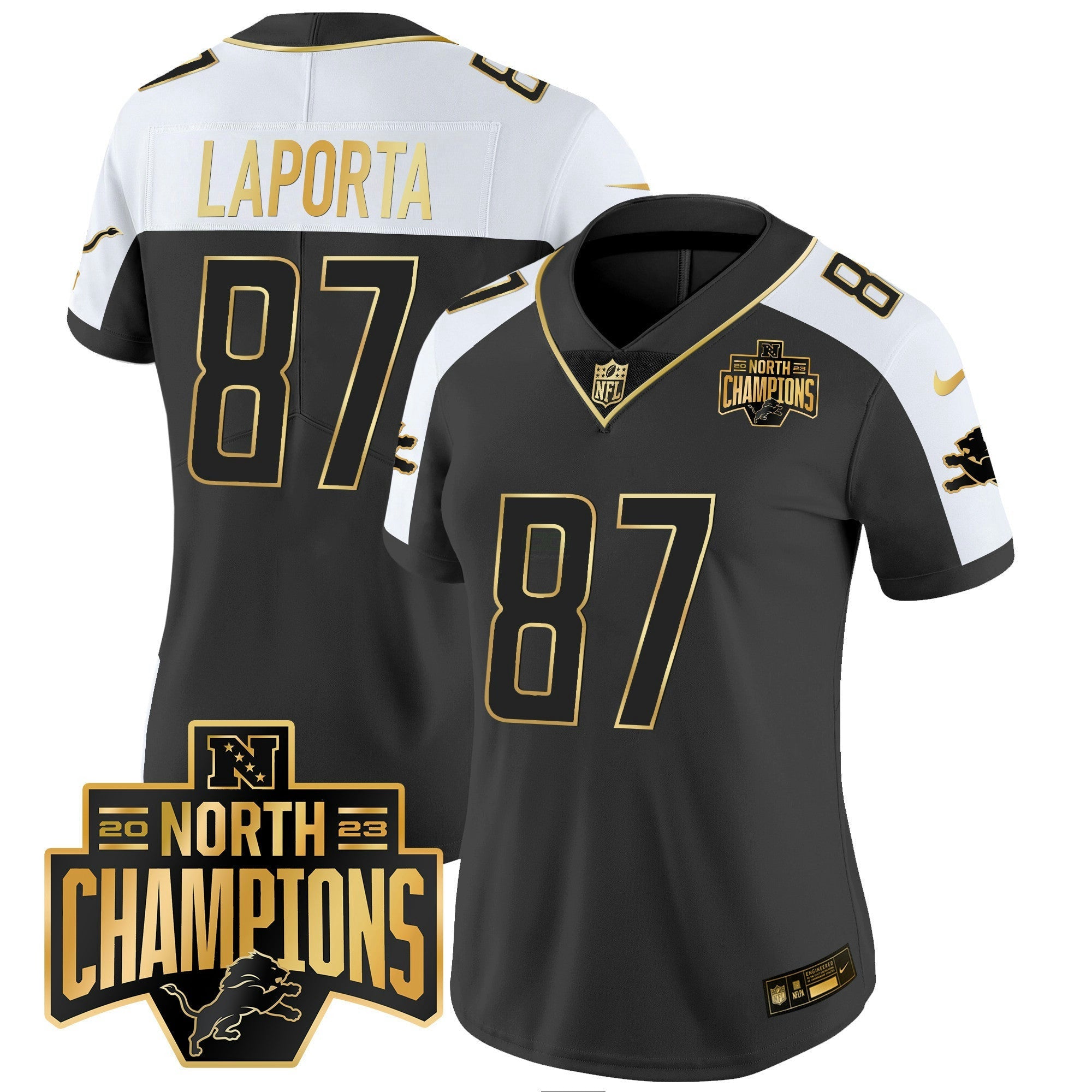 Camisa NFL Women’s Detroit 2023 NFC North Division Champions Patch Vapor Dourada Jersey
