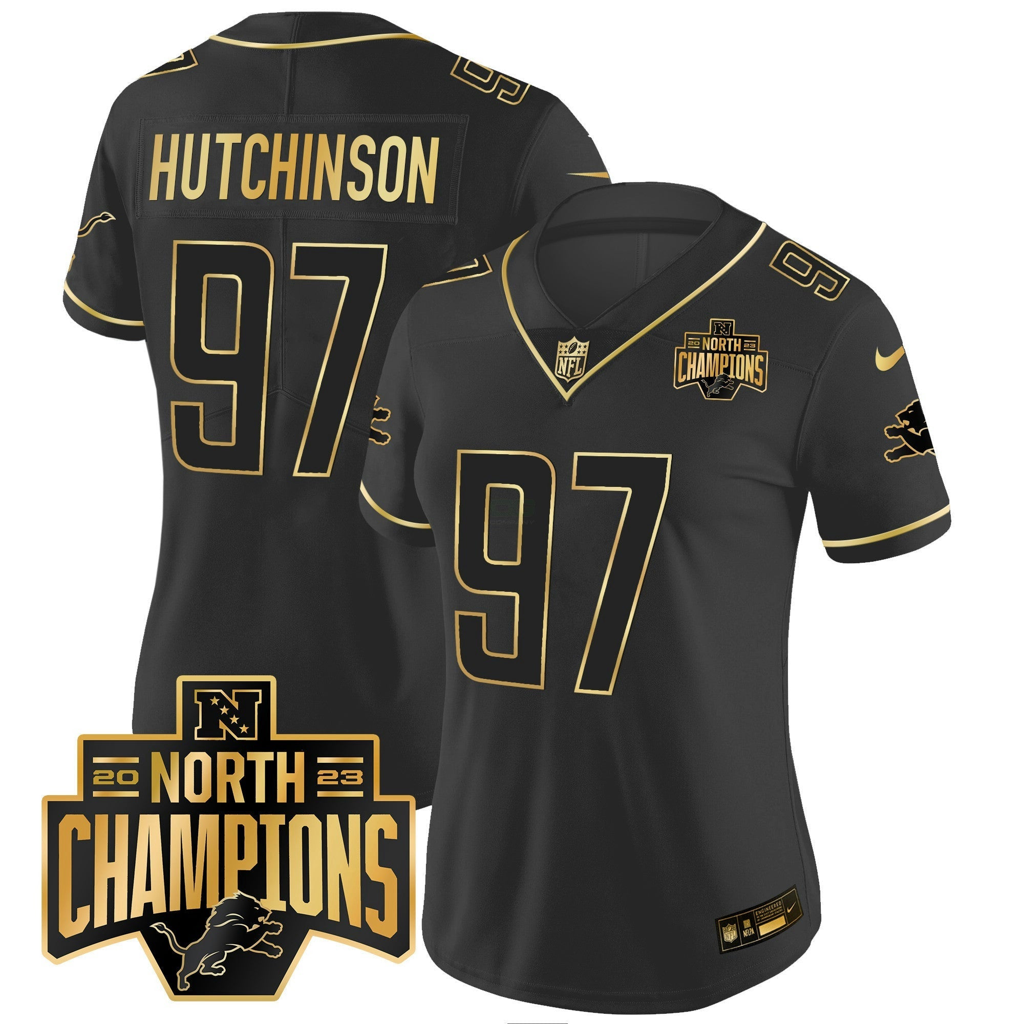 Camisa NFL Women’s Detroit 2023 NFC North Division Champions Patch Vapor Dourada Jersey
