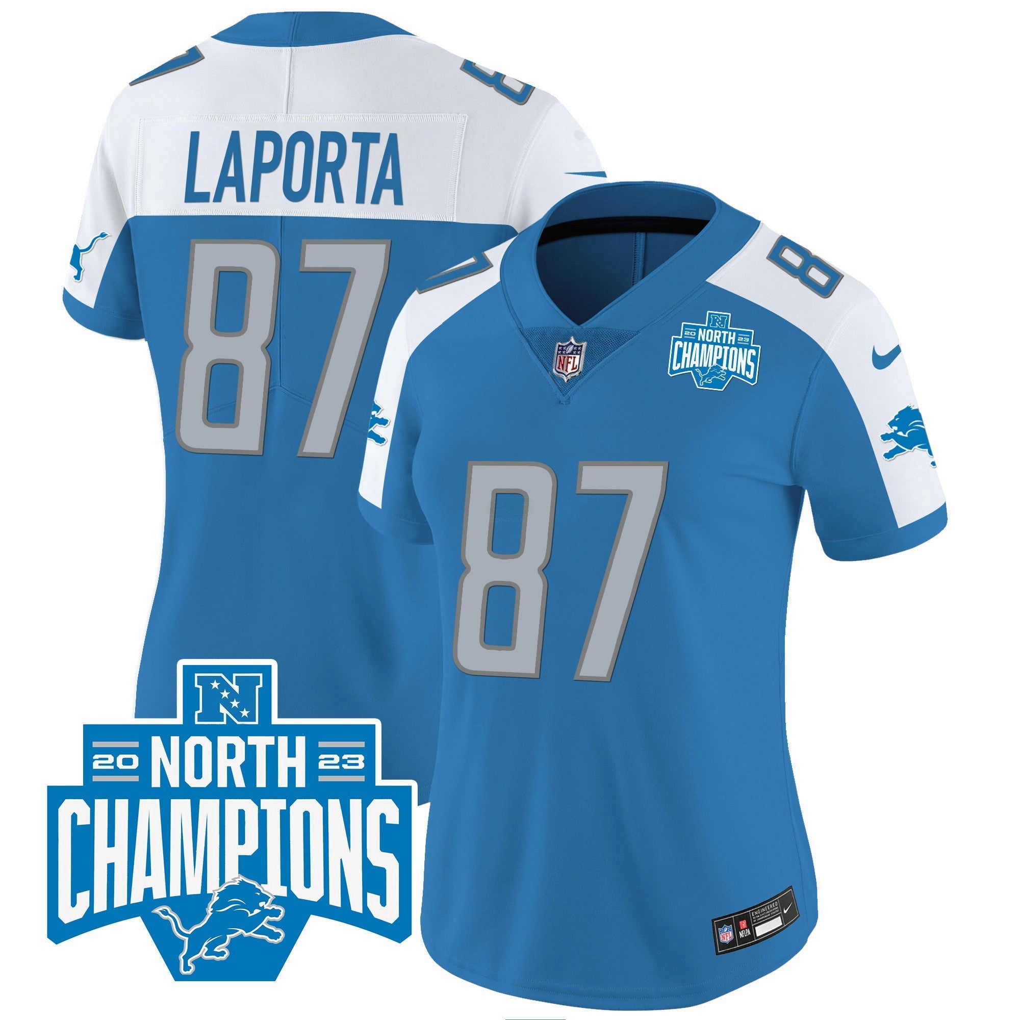 Camisa NFL Women’s Detroit 2023 NFC North Division Champions Patch Vapor Jersey
