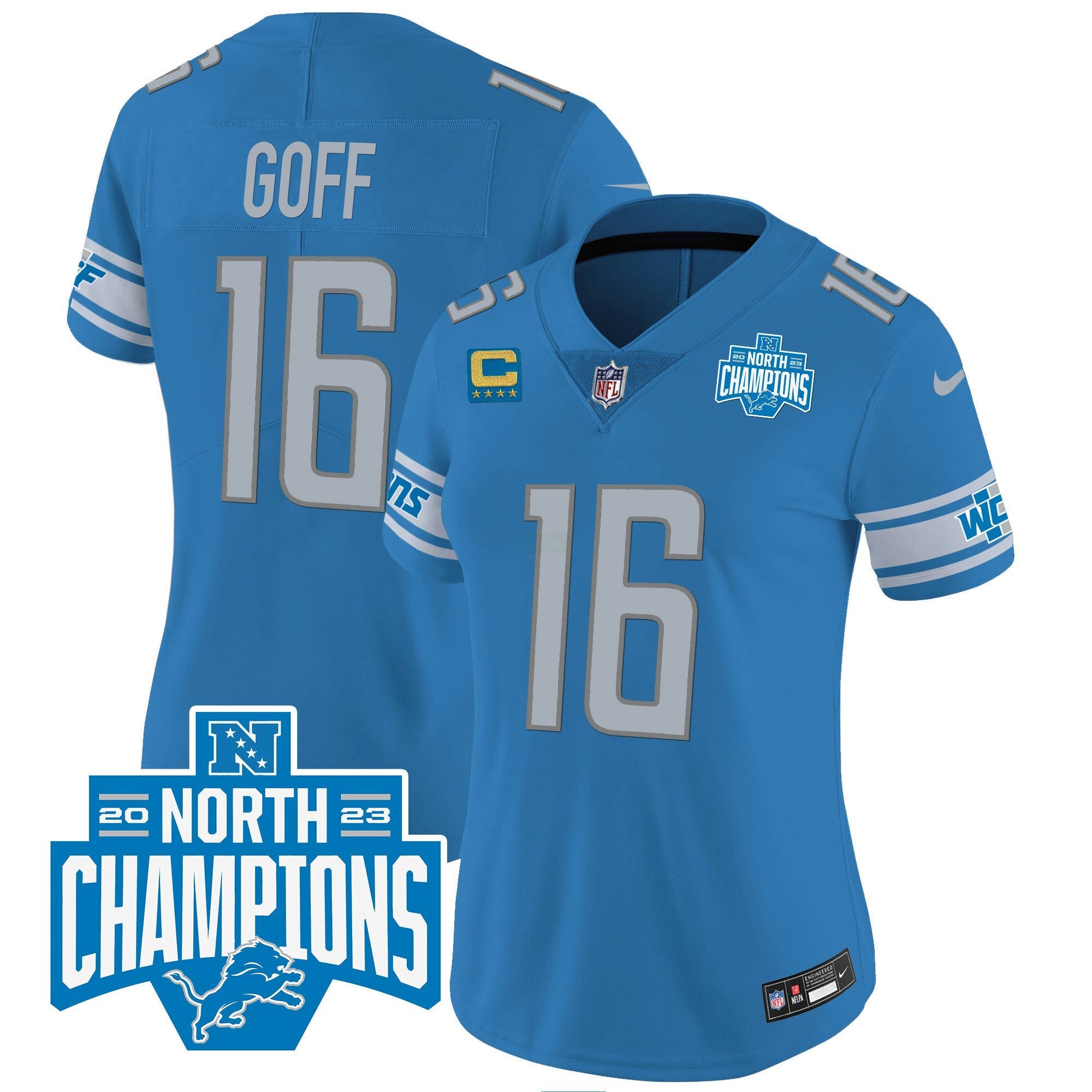 Camisa NFL Women’s Detroit 2023 NFC North Division Champions Patch Vapor Jersey
