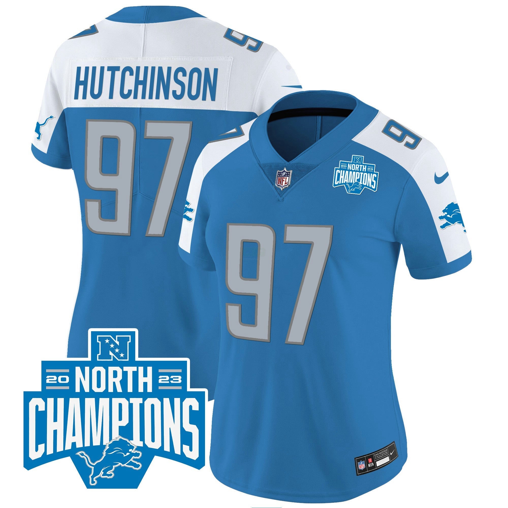 Camisa NFL Women’s Detroit 2023 NFC North Division Champions Patch Vapor Jersey