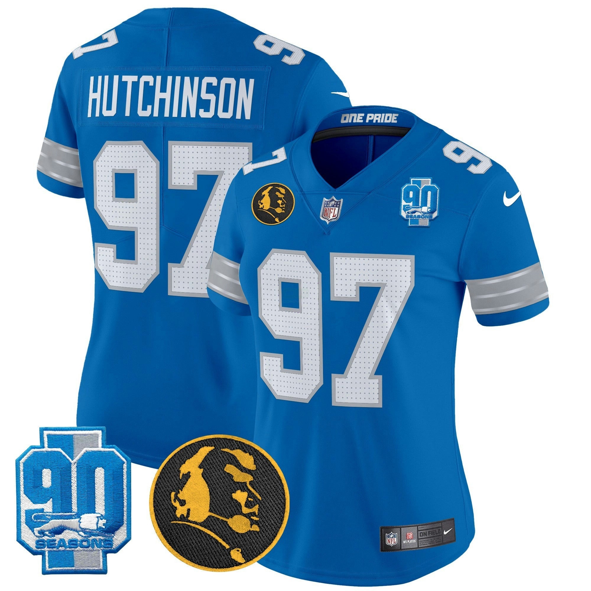 Camisa NFL Women’s Detroit 2024 90th & John Madden Patch Vapor Limited Jersey