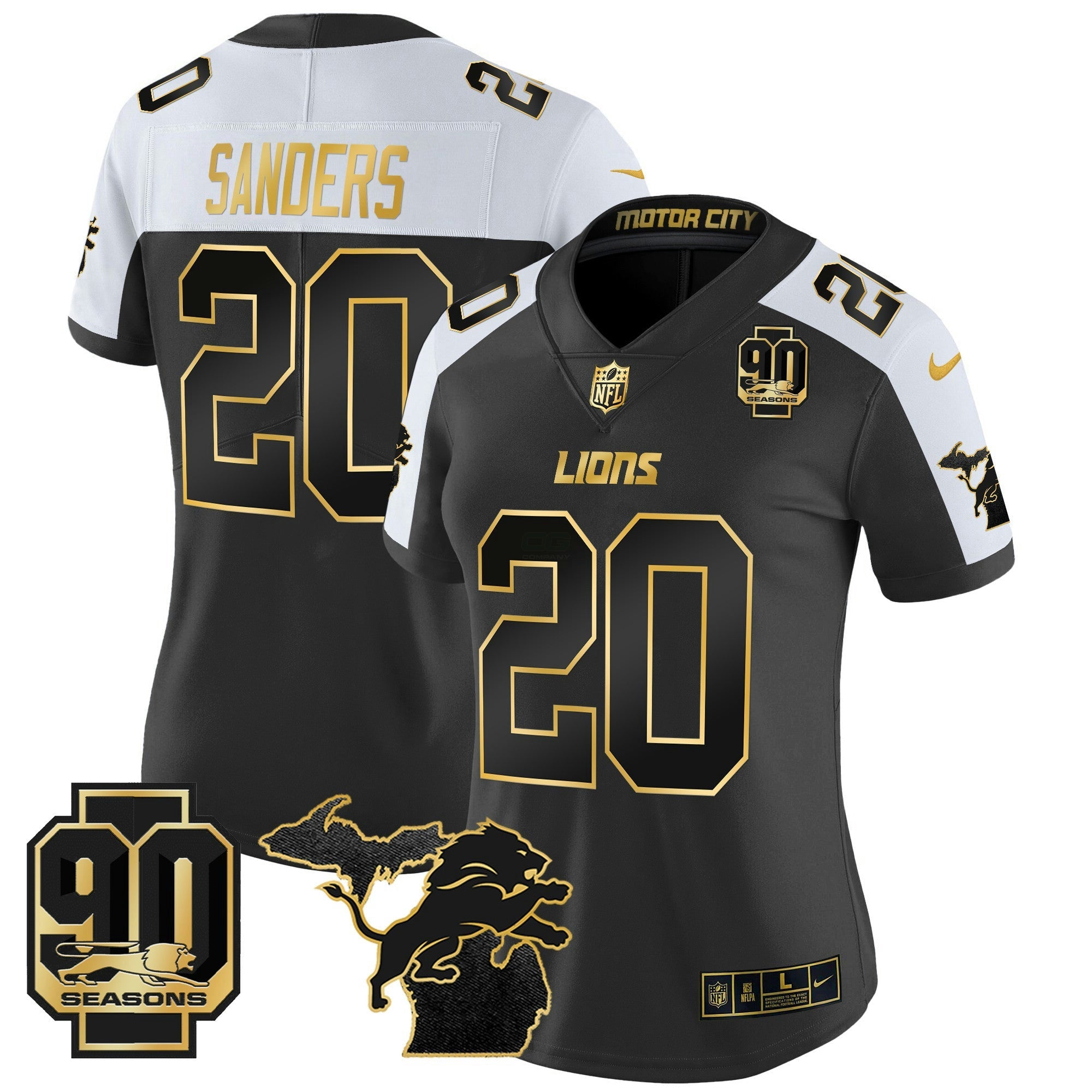 Camisa NFL Women’s Detroit 2024 Michigan & 90th Year Patch Dourada Vapor Limited Jersey