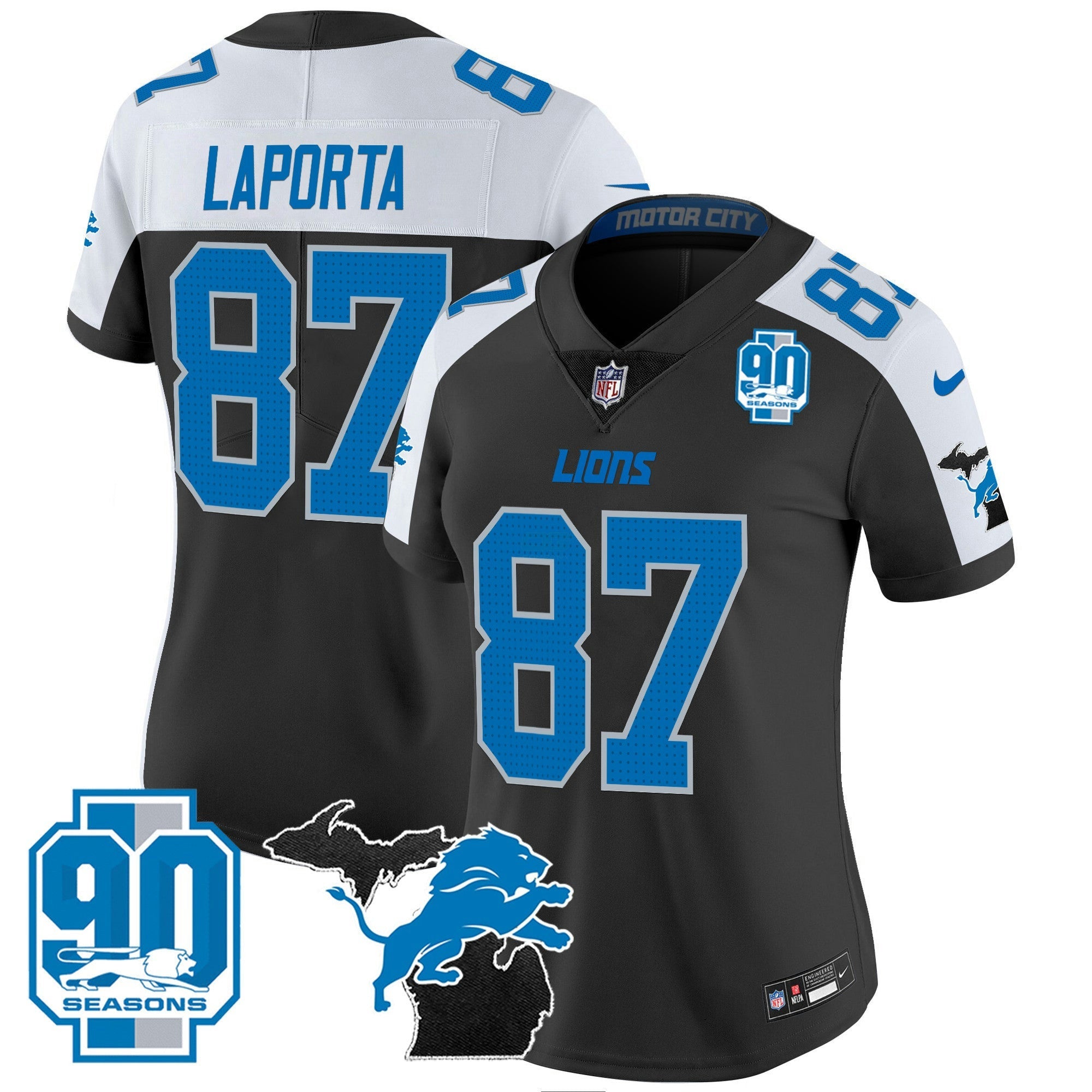 Camisa NFL Women’s Detroit 2024 Michigan & 90th Year Patch Vapor Jersey